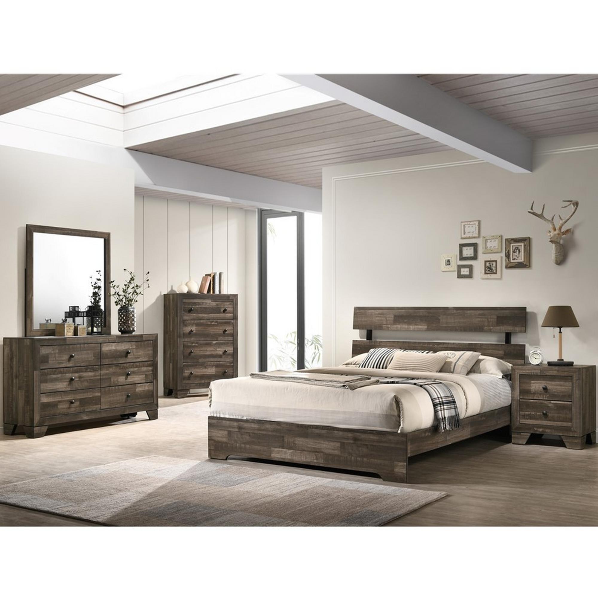 King Atticus Bed w/Chest, Dresser, Mirror, Nightstand