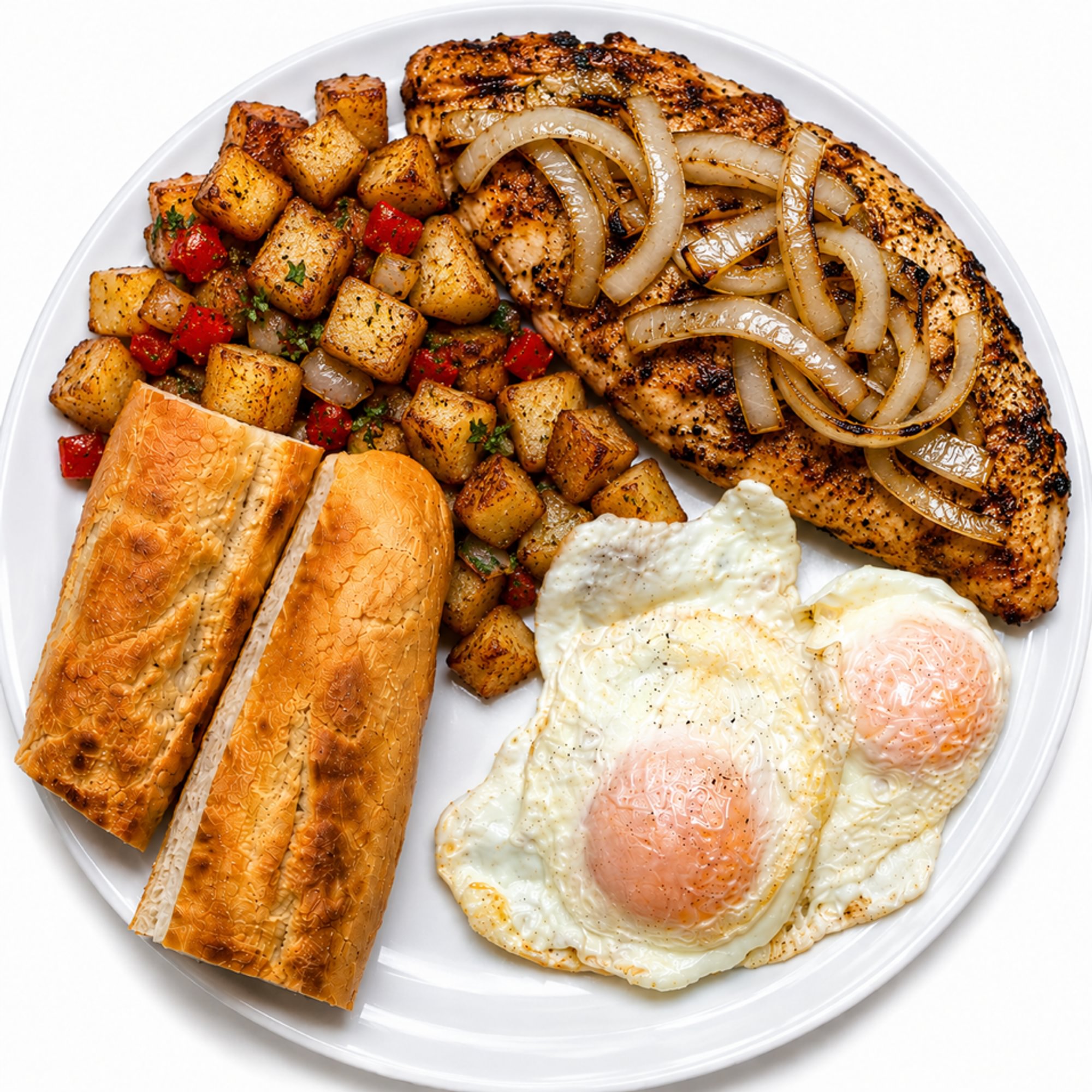 Grilled Chicken with 2 Eggs, Grits or Home Fries & Cuban Toast
