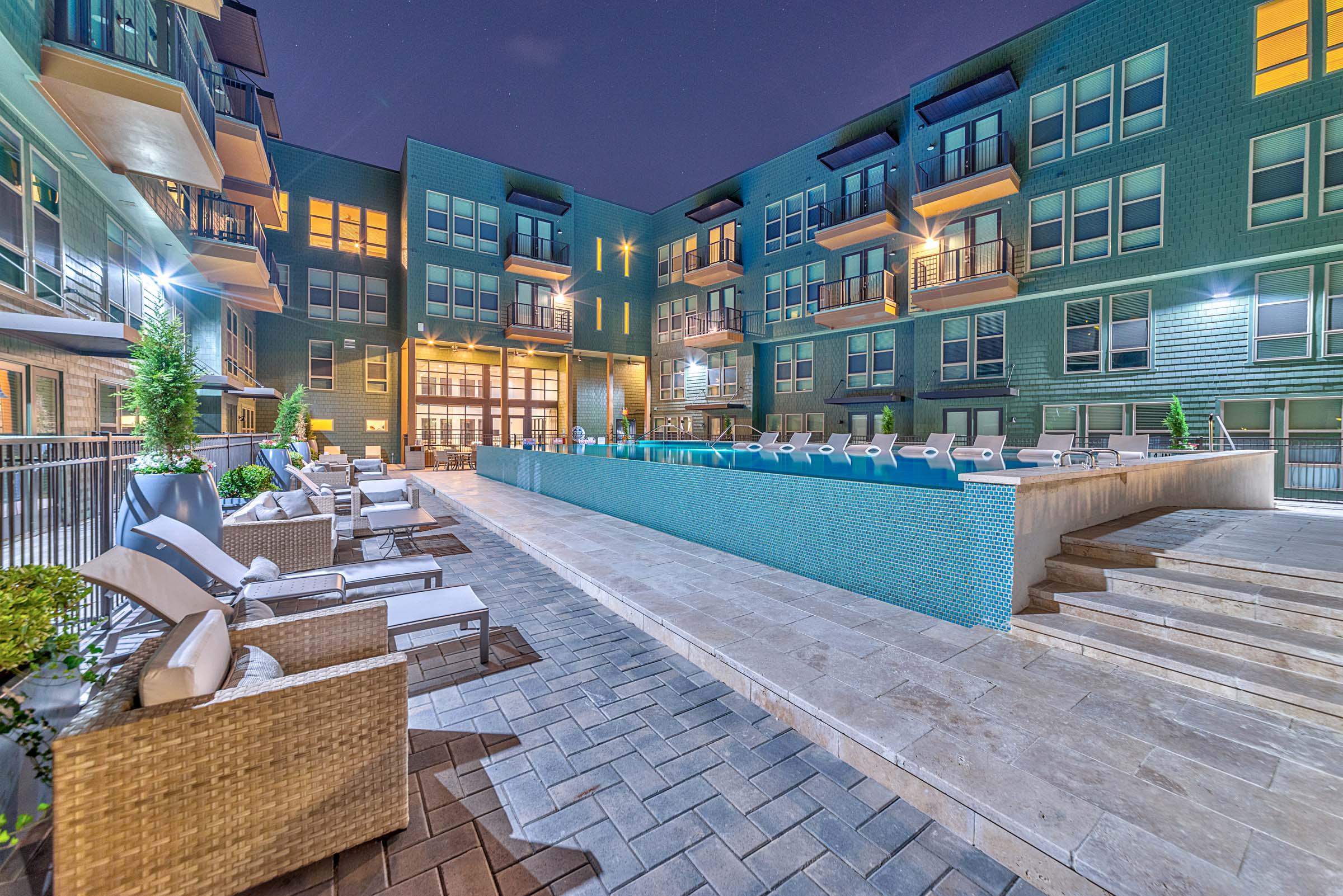 Flats side pool deck at twilight