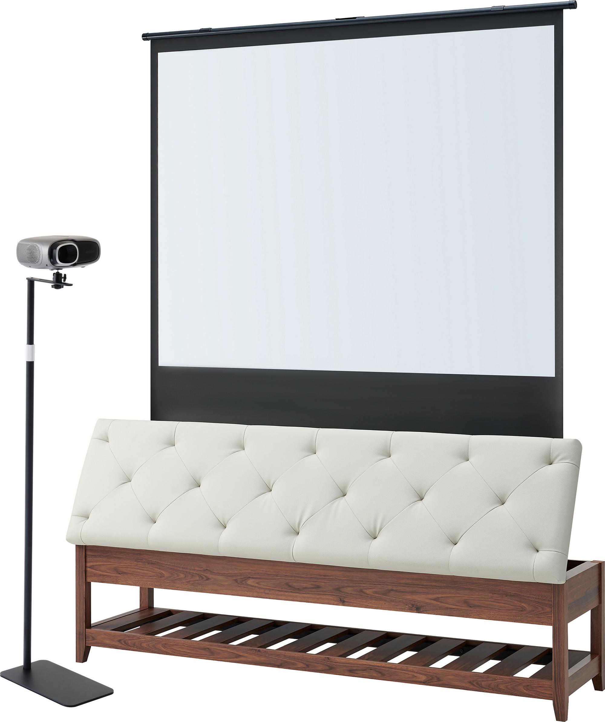 4K Projector & 65" Screen in Bench - Walnut/Cream