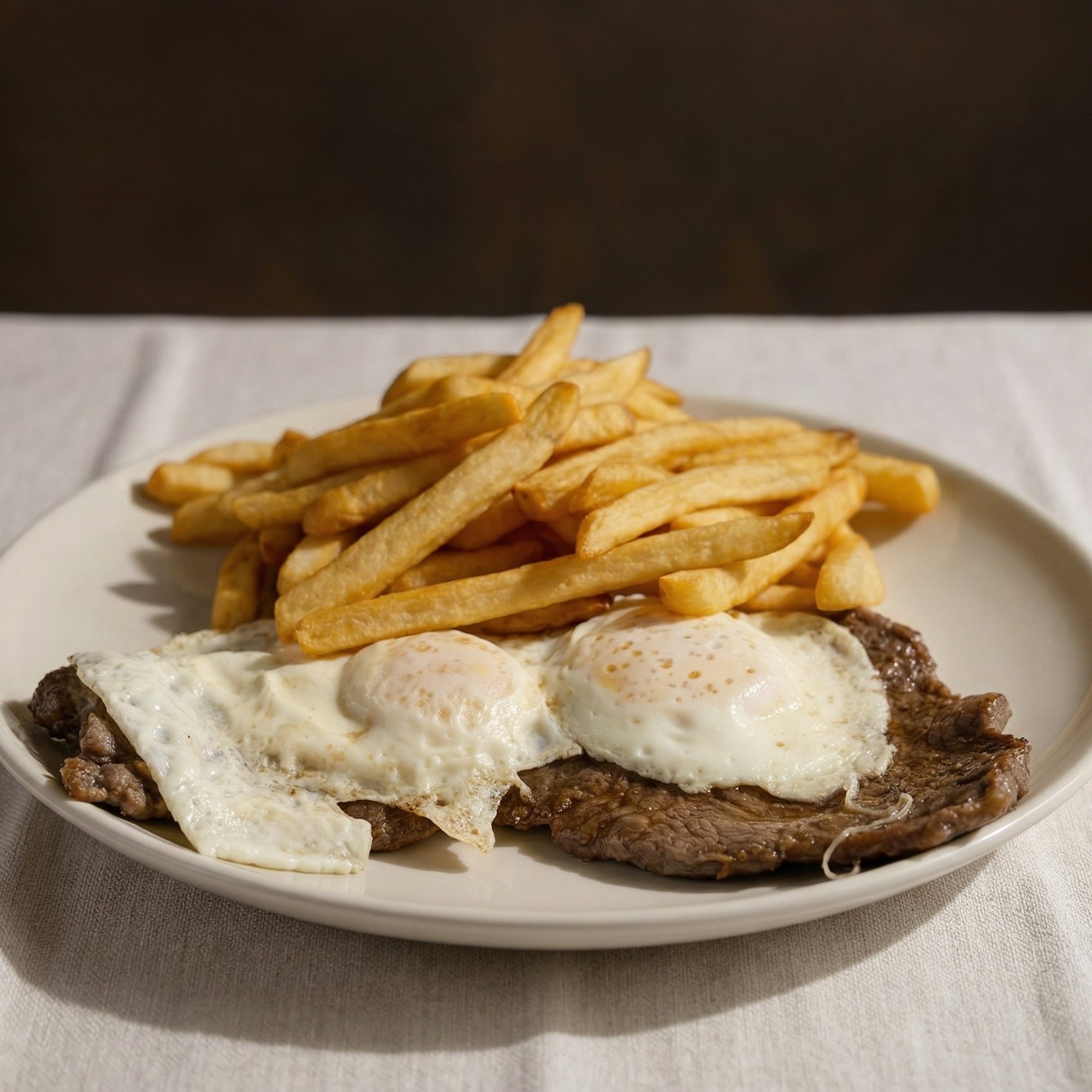 Bistec Y Huevos Fritos Con Papitas Fritas / Steak & Eggs with French Fries