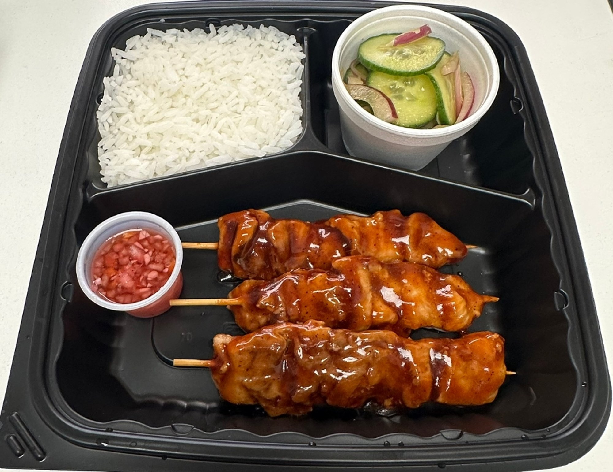 Combo 5: Chicken BBQ Stick with Steam Rice and Cucumber Salad