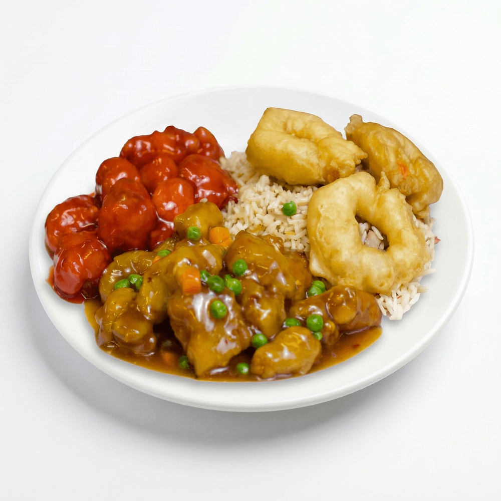 C17. Fried Prawns, Garlic Chicken & Sweet Sour Pork