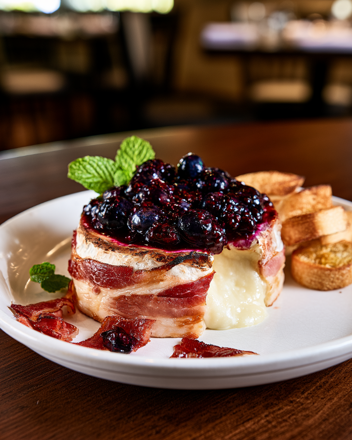 Pancetta-Wrapped Baked Brie with Berry Jam