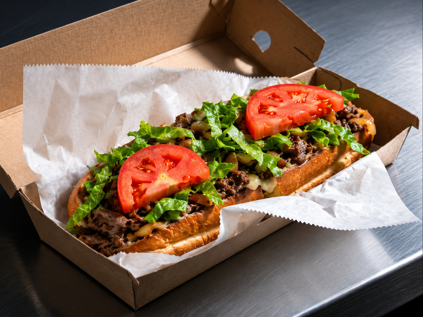 Cheesesteak Hoagie (With Lettuce and Tomatoes)