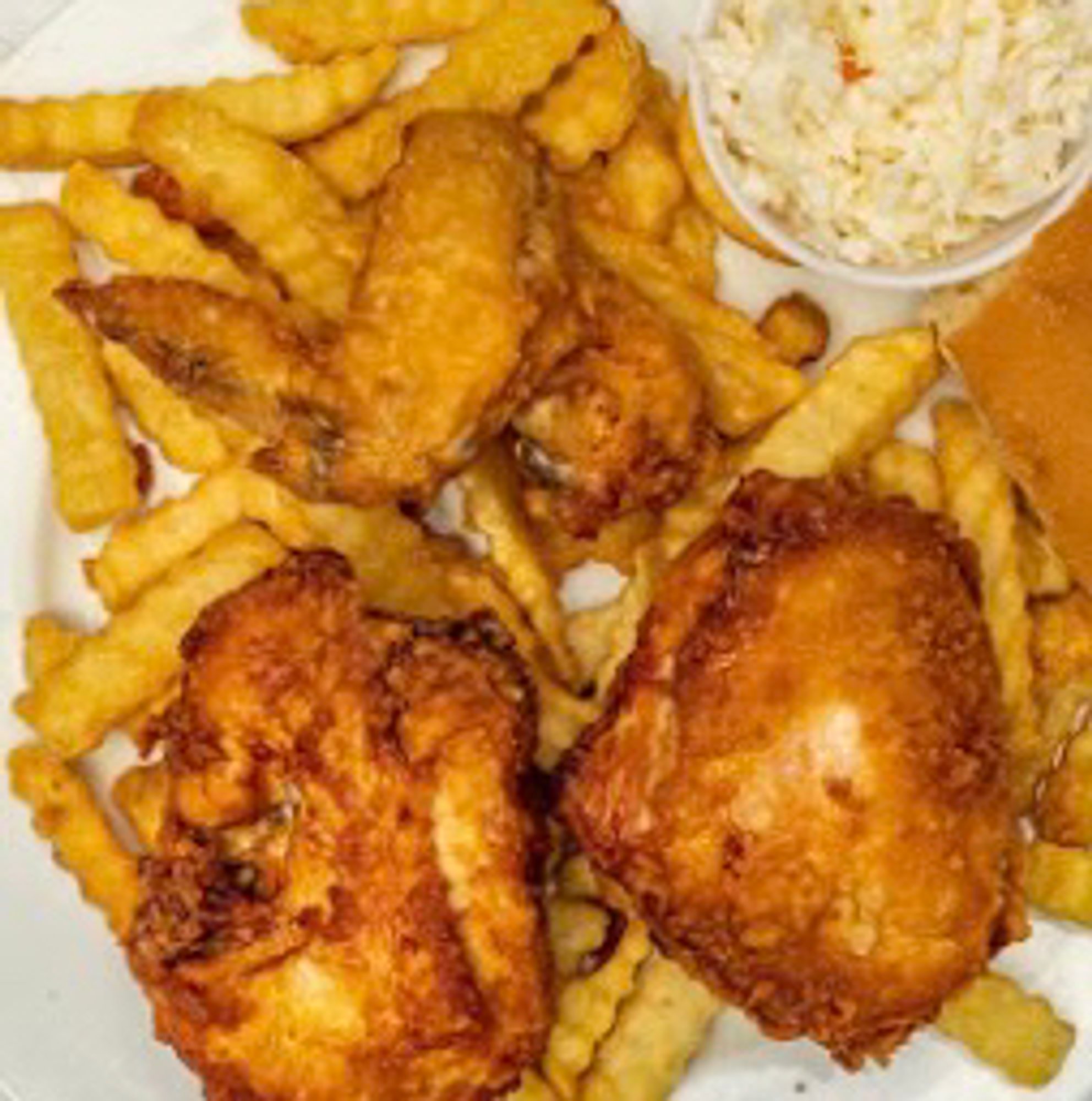 3PC 1Breast, 1 Thigh, 1 Wing Dinner Includes Fries, Slaw &Roll