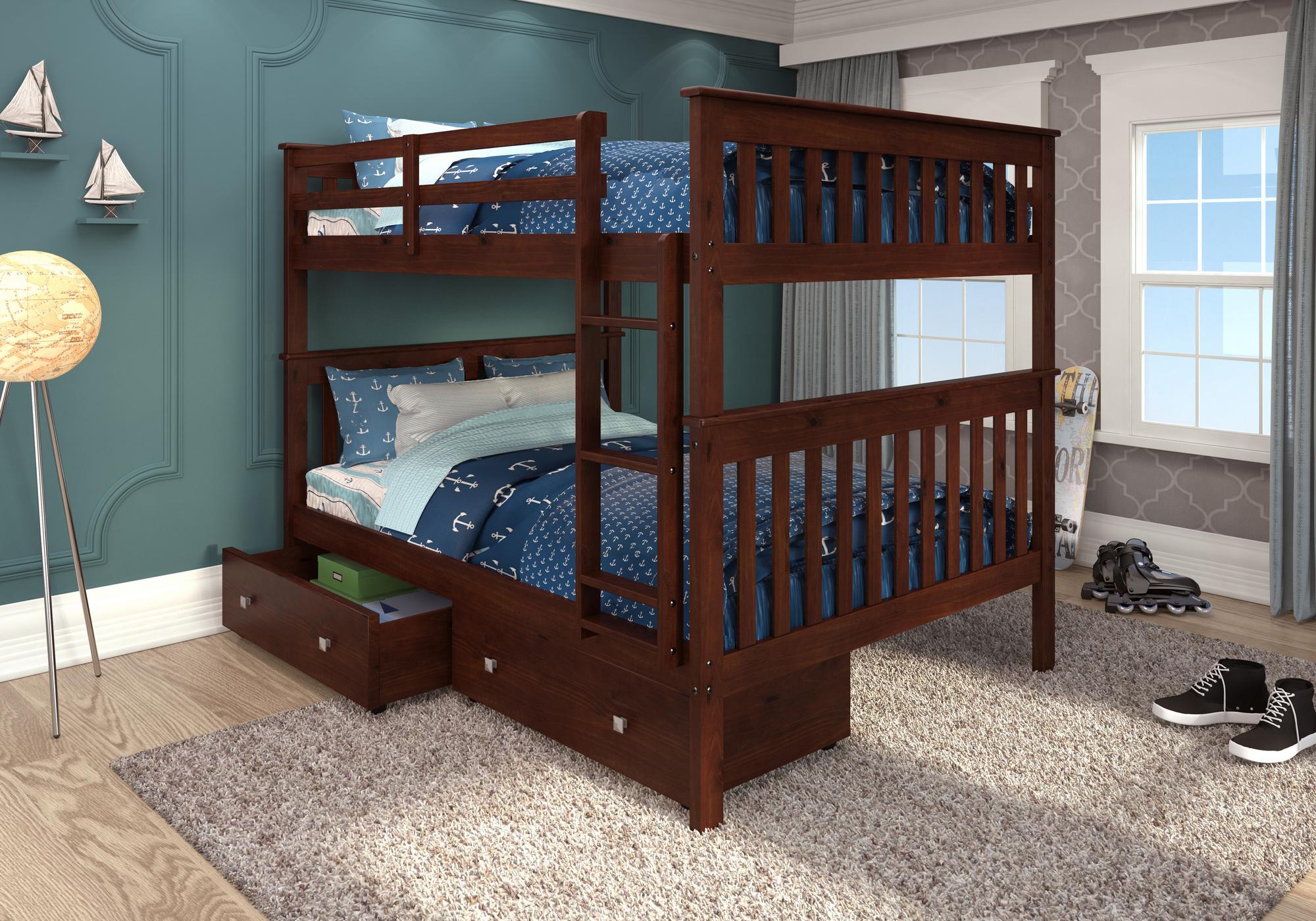 Full over Full Bunk Bed Cappuccino with Drawers