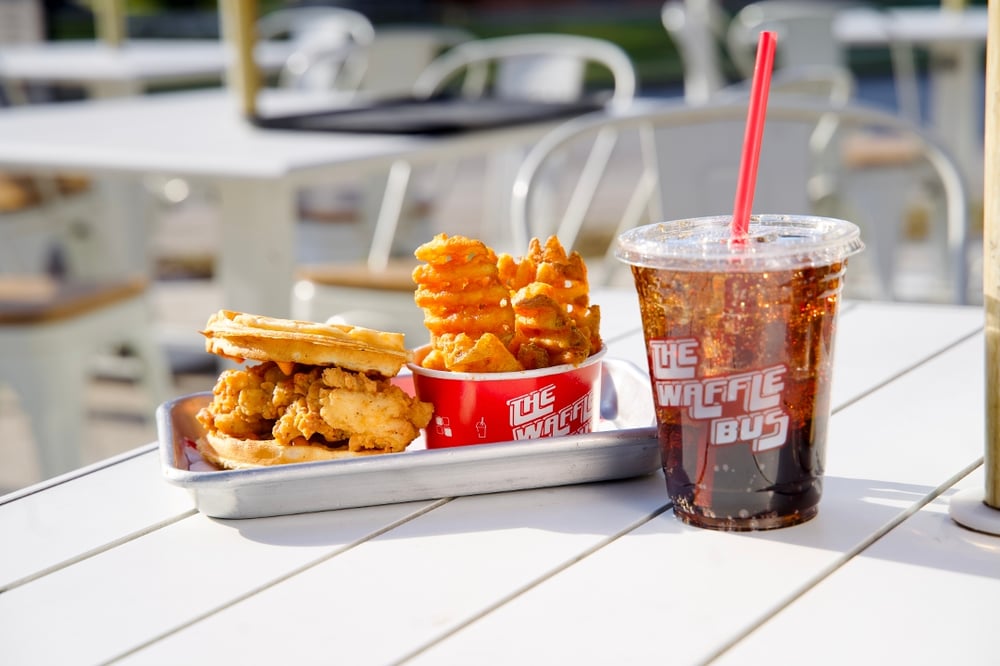 Half Chicken and Waffle, Fries, Drink