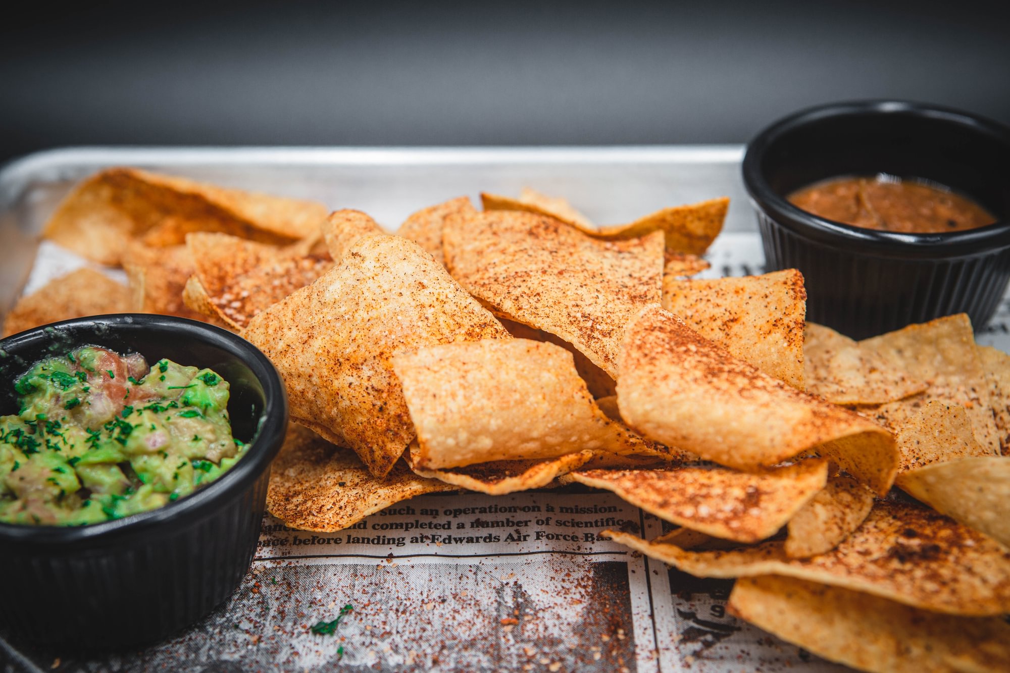 Chip with Queso, Salsa, & Guac