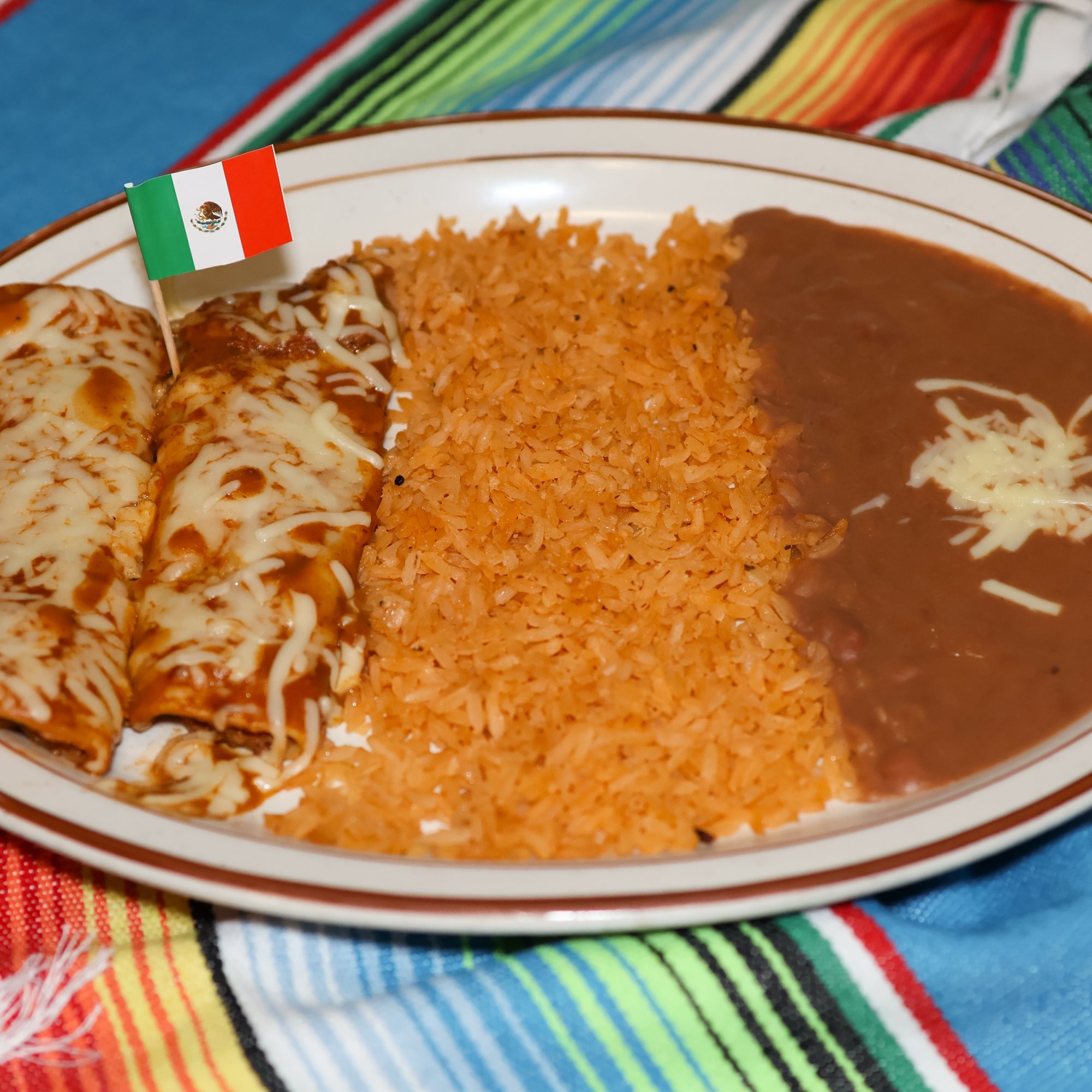 5. Two Beef Enchiladas, Rice & Beans