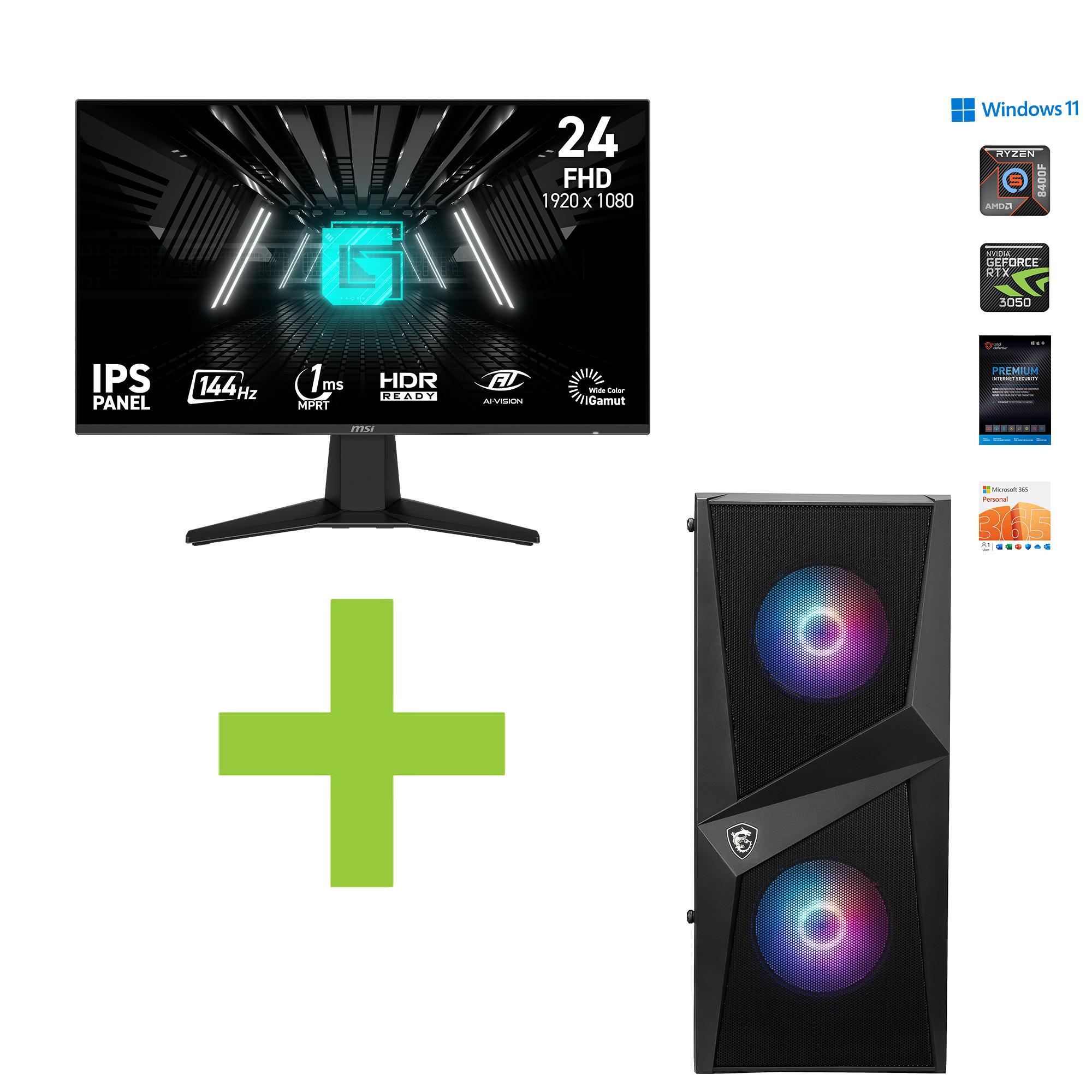 Ryzen 5, 8GB, 500GB SSD, RTX 3050 Gaming Desktop w/ 24" Monitor, Total Defense Internet Security v. 