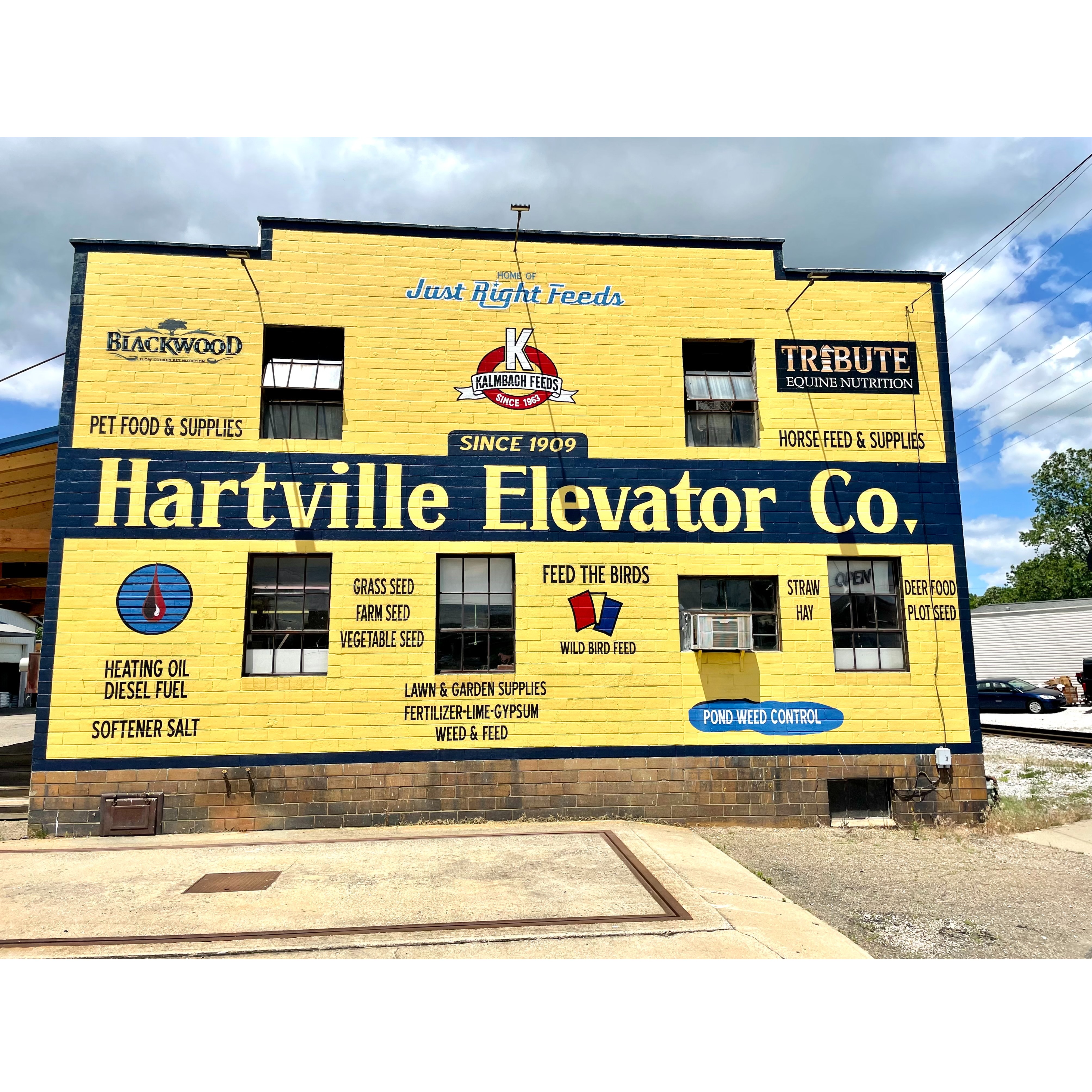 At Hartville Elevator Co. we wear many hats: lawn and garden supply store, livestock feeds manufacturer, pet supply store, and petroleum products provider.\nFor 100-plus years and still growing, this historic landmark has been providing customers with quality products at fair prices.