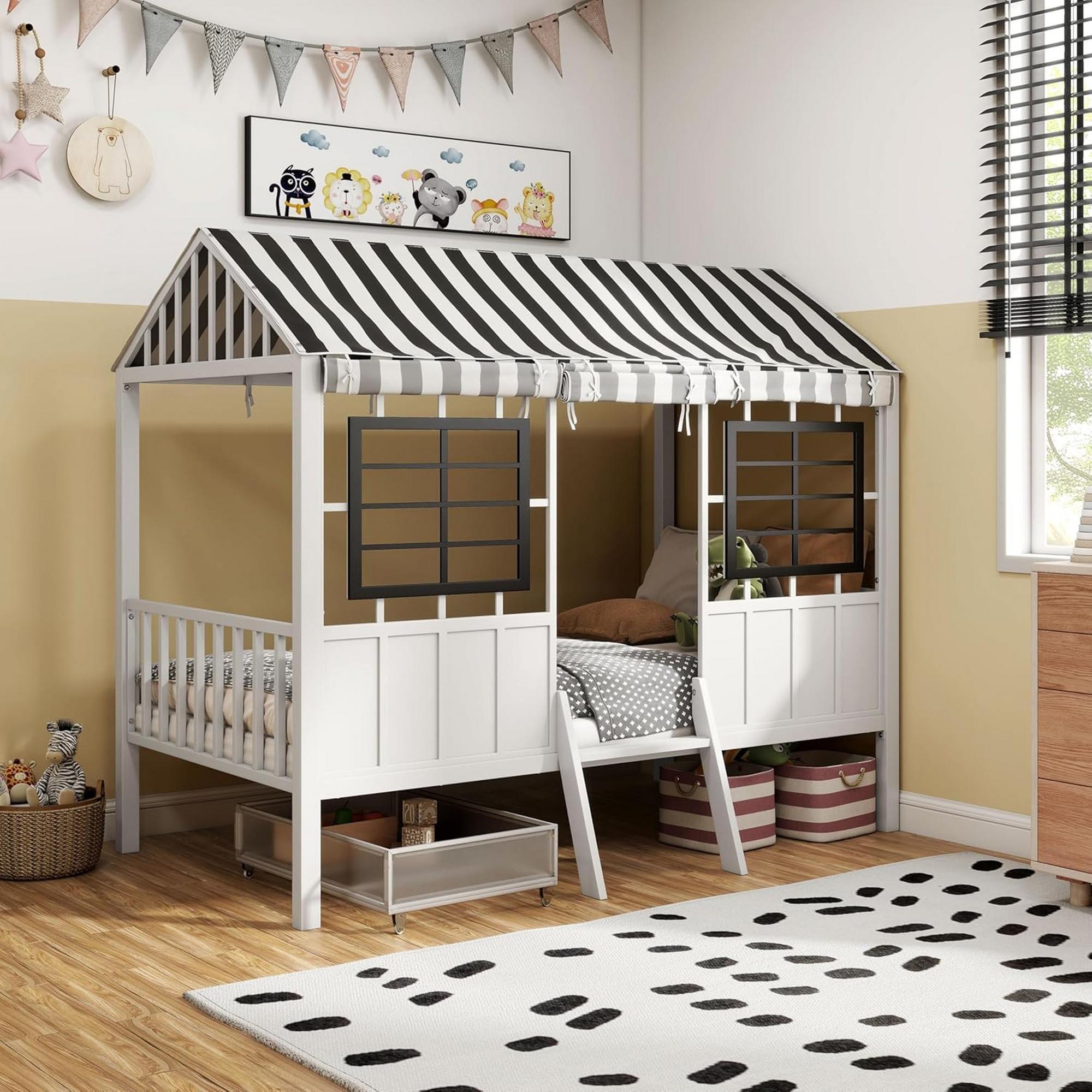 Twin Kids House Bed - White