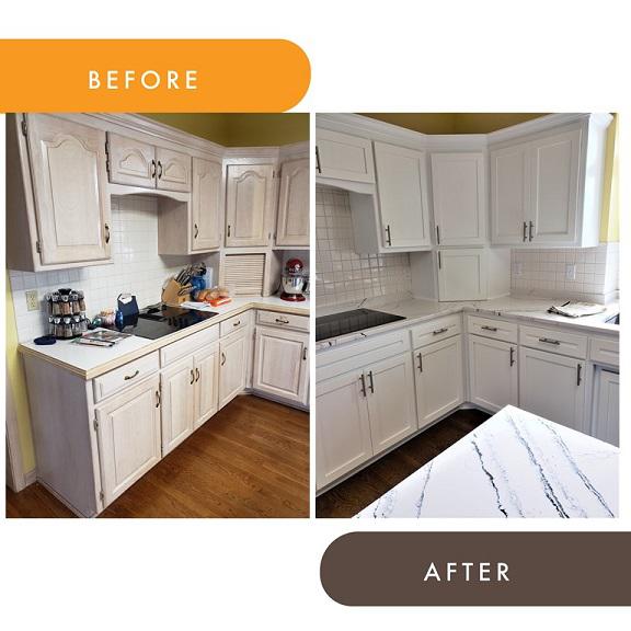 This kitchen in Overland Park got a little tweak that completely beautified the room. Clean and classic Cabinet Redooring can truly make all the difference!  KitchenTuneUpKansasCityLeawood  OverlandParkMO  CabinetRedooring  FreeConsultation