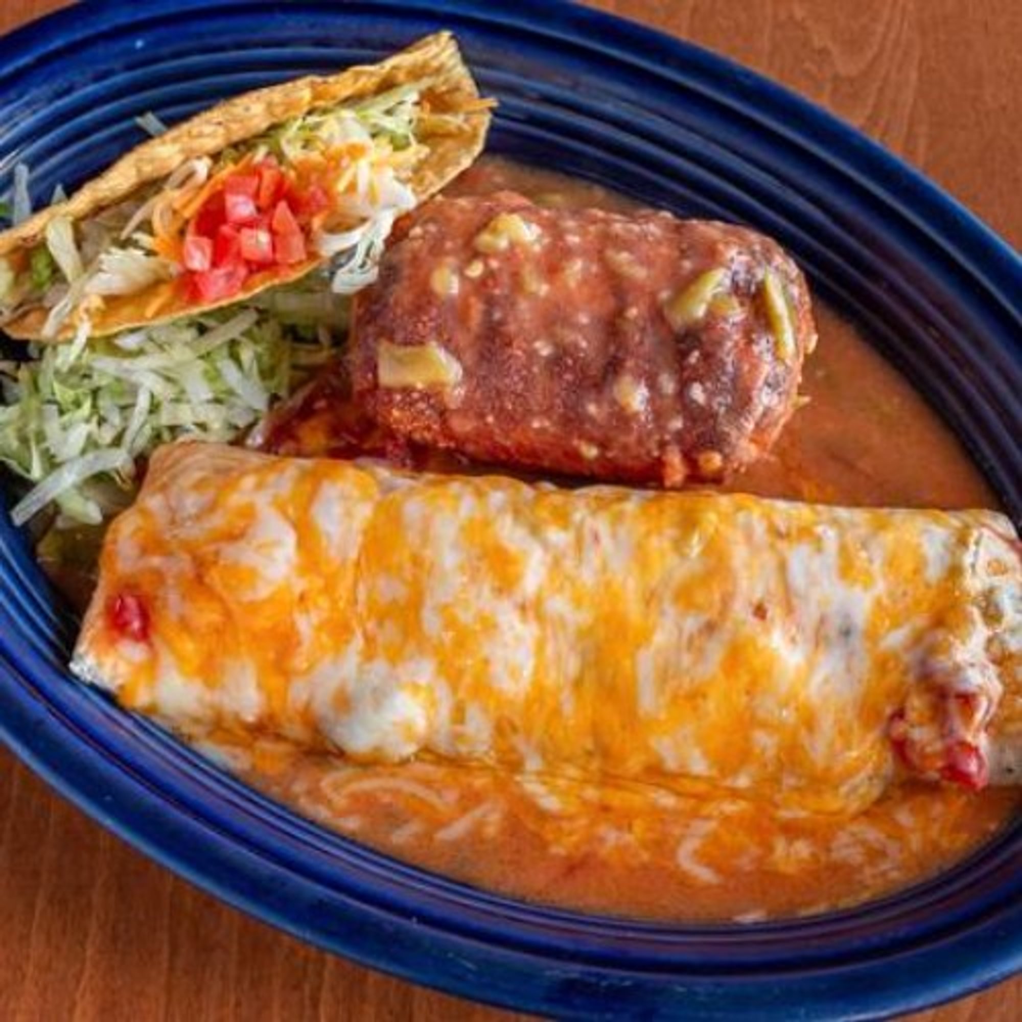 #2 Beef and Bean Burrito, Chile Relleno and Taco