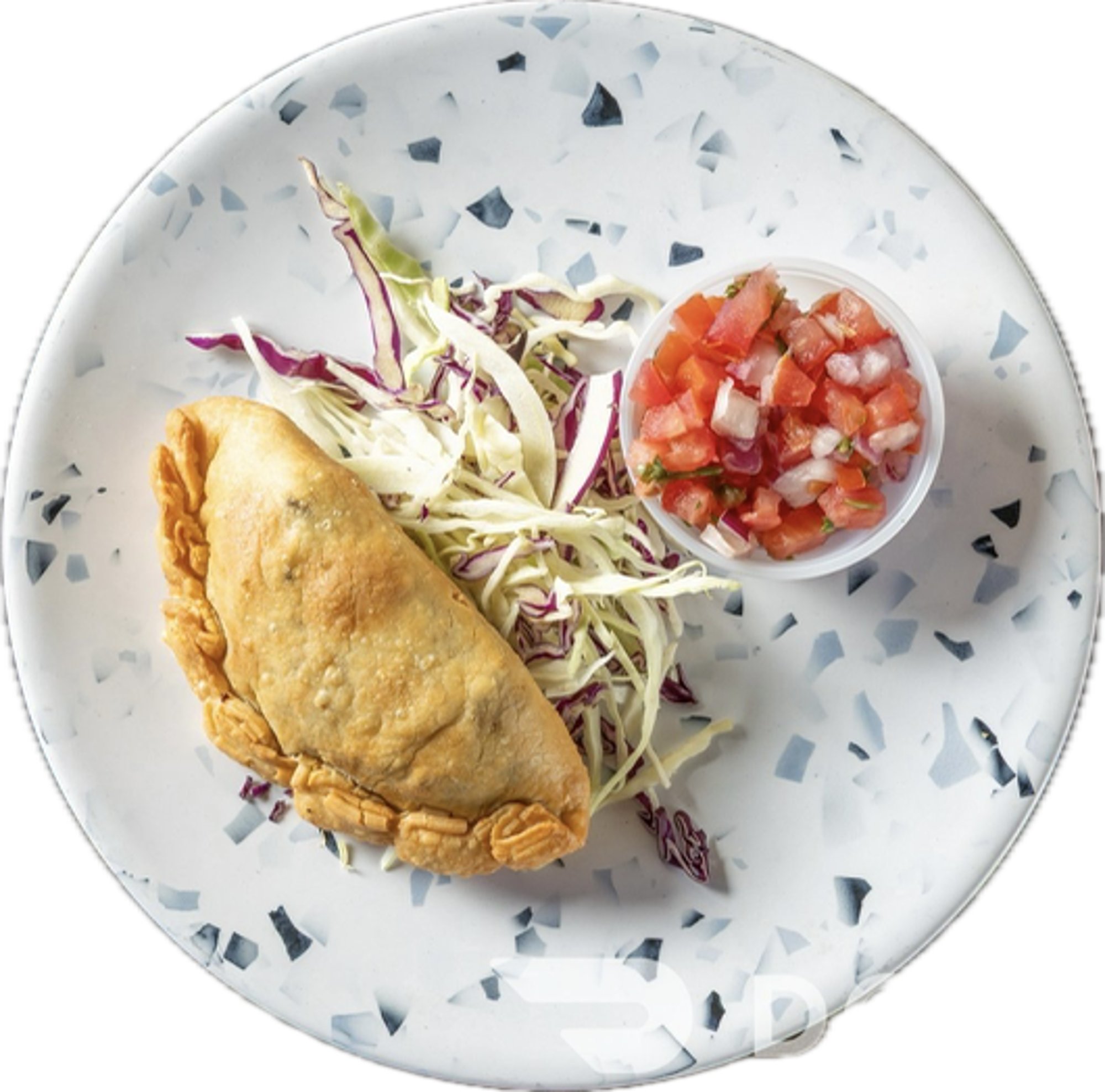 Empanada, Pico de gallo, shredded cabbage