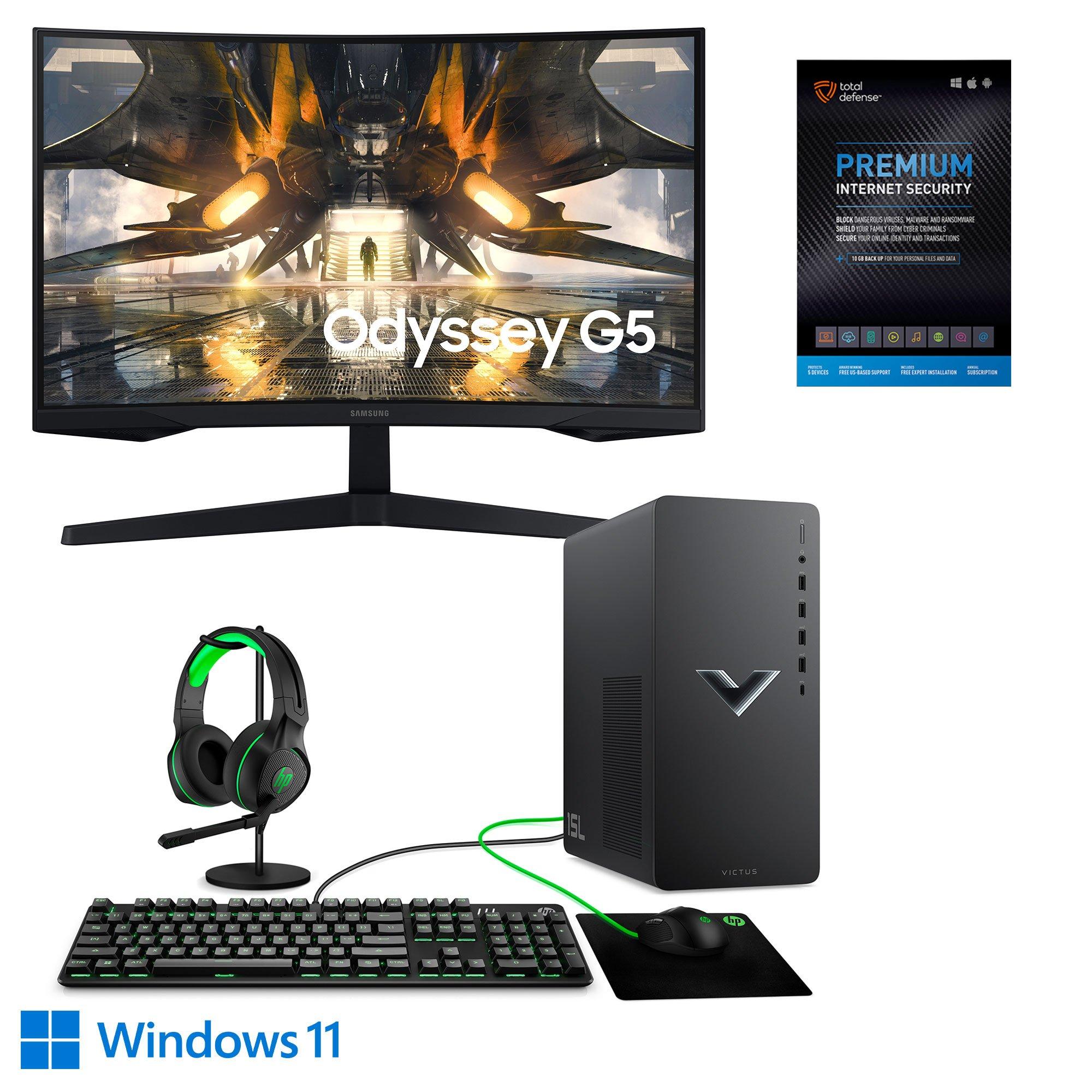 HP Victus Gaming Desktop PC w/ Total Defense Internet Security & 27" Curved Monitor