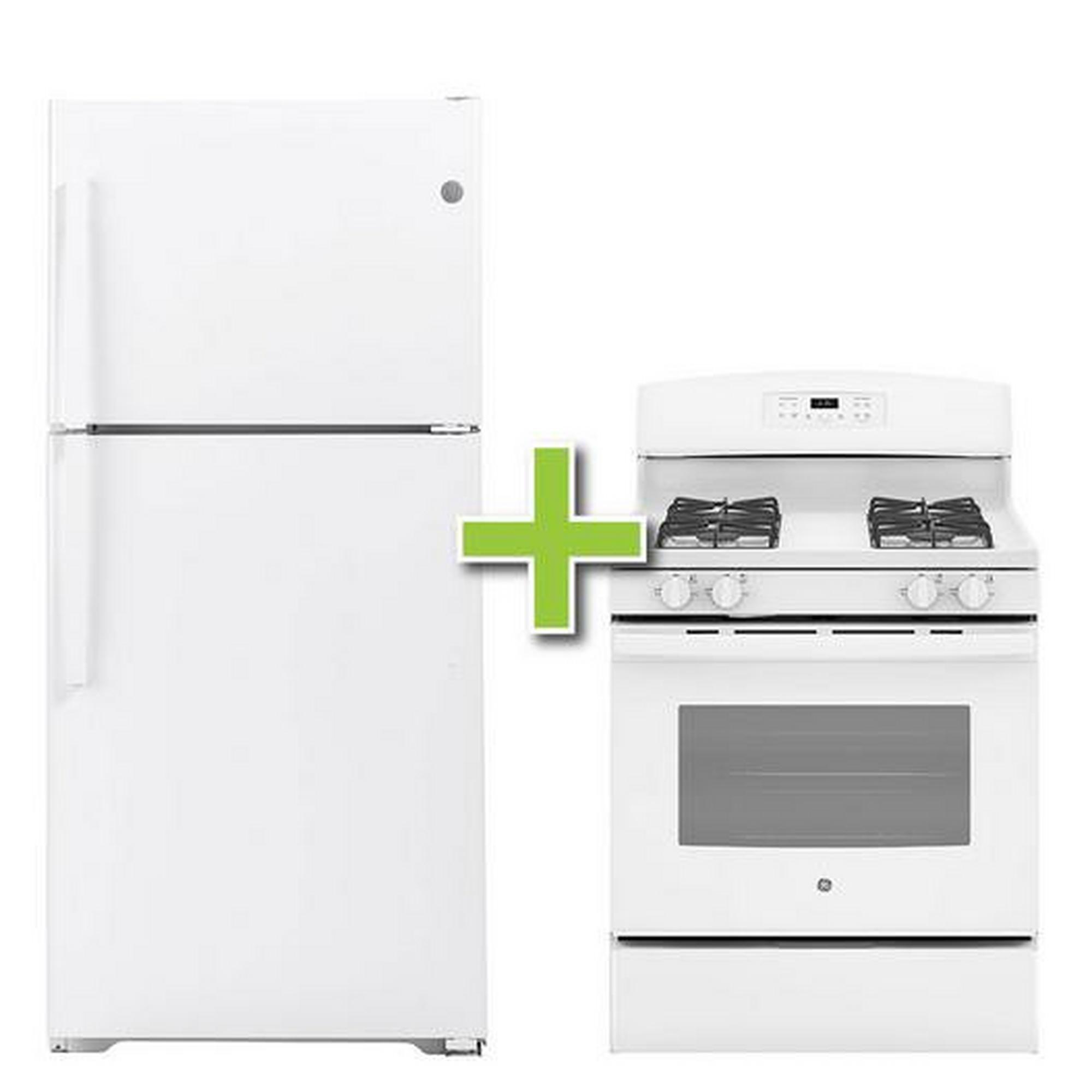 GE 21.9 cu. ft. Refrigerator and Gas Range - White