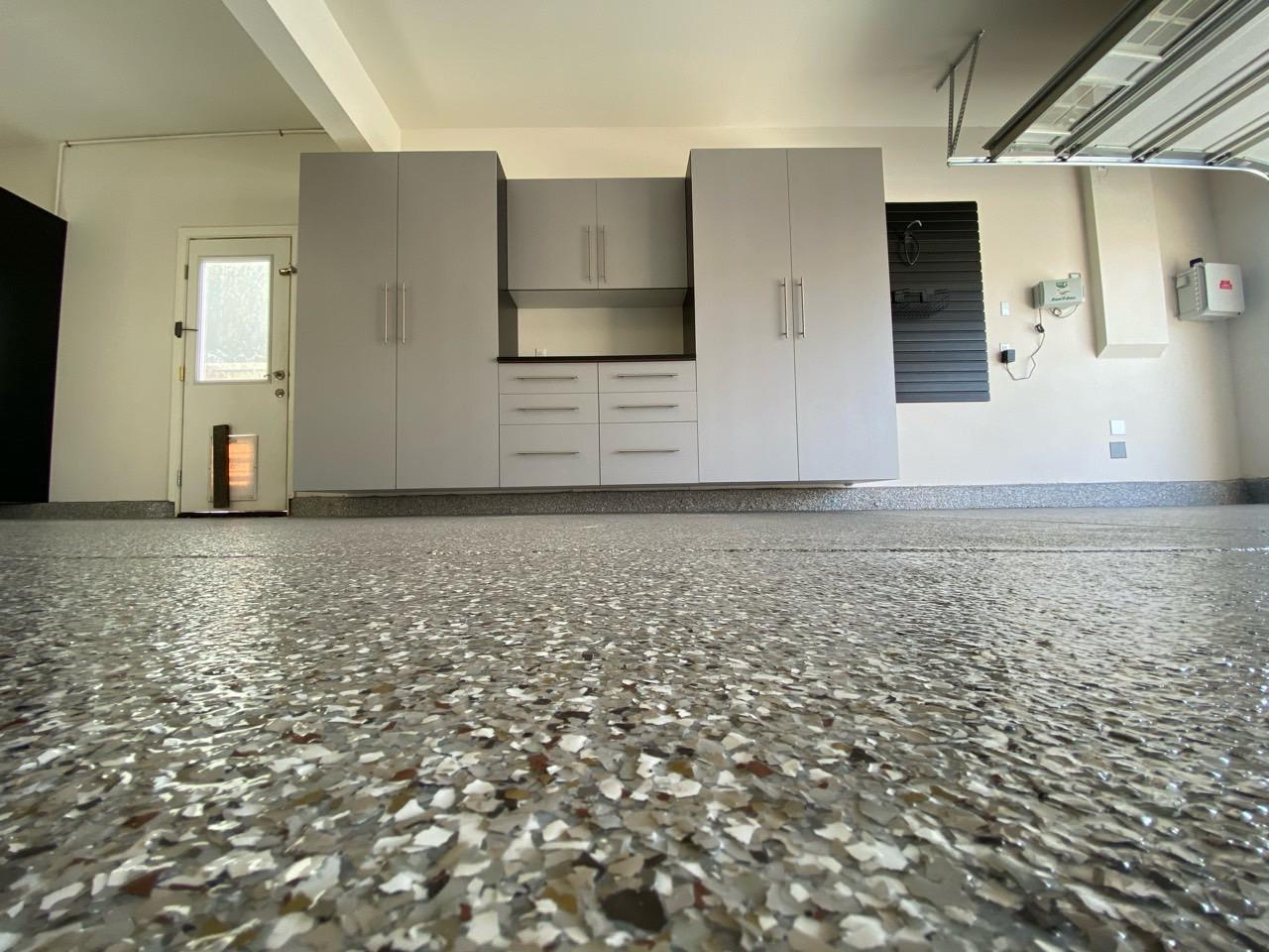 Garage Cabinets in Folkstone Grey w/ Epoxy floor