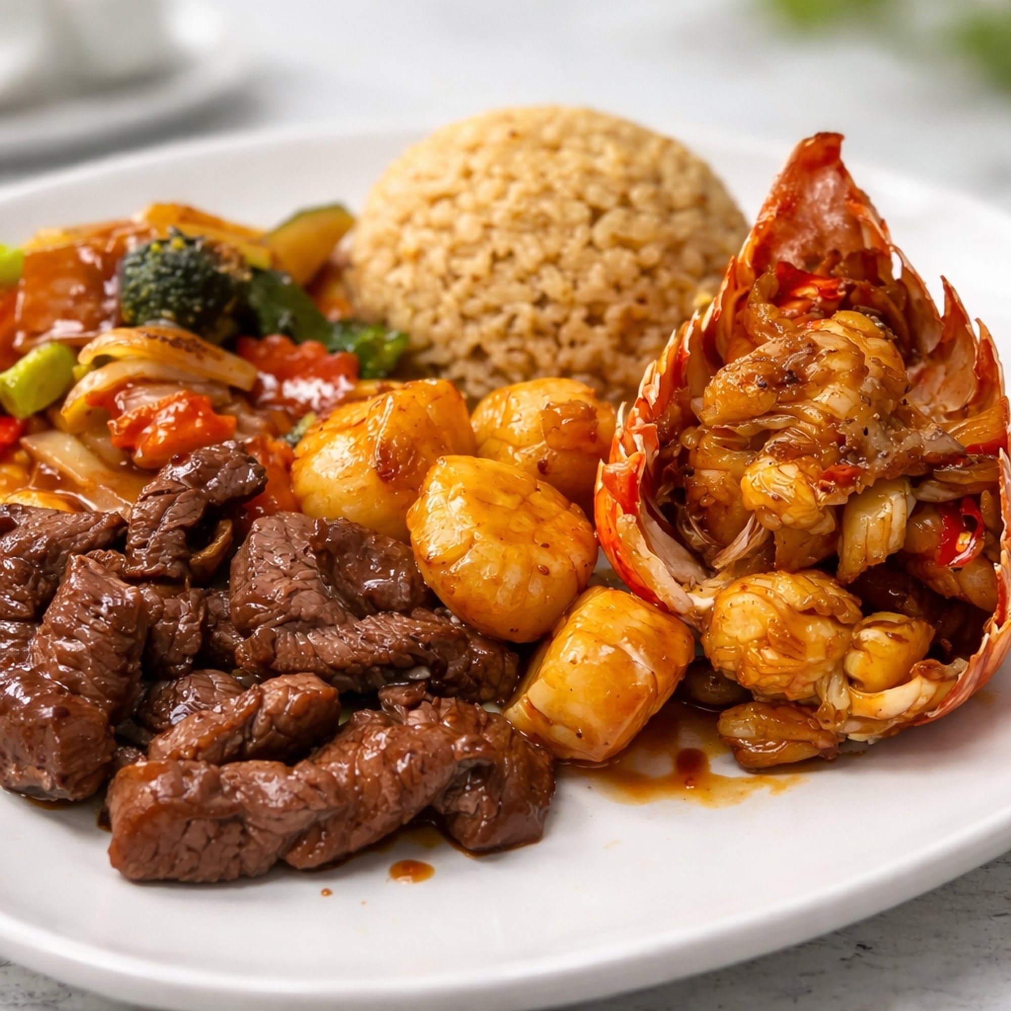 Hibachi Filet Mignon, Scallop, Lobster