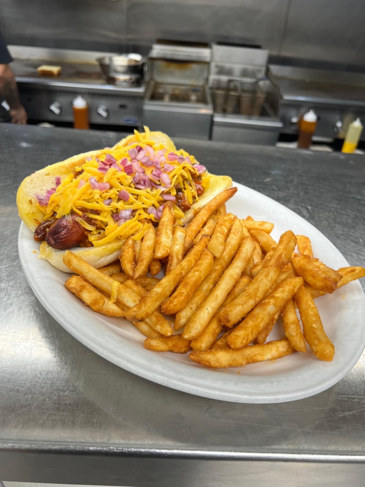 Chili cheese hot dog