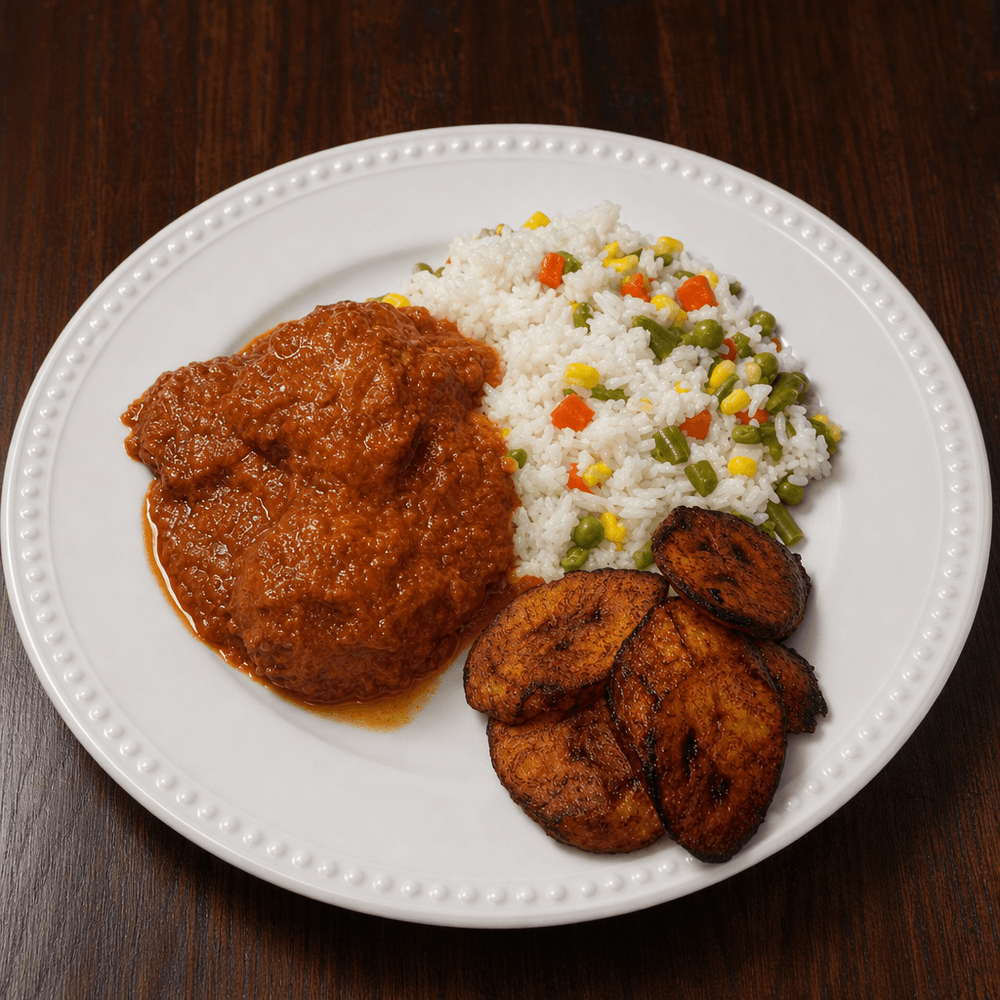 White Rice with Tomato Stew with / Fish/ Chicken