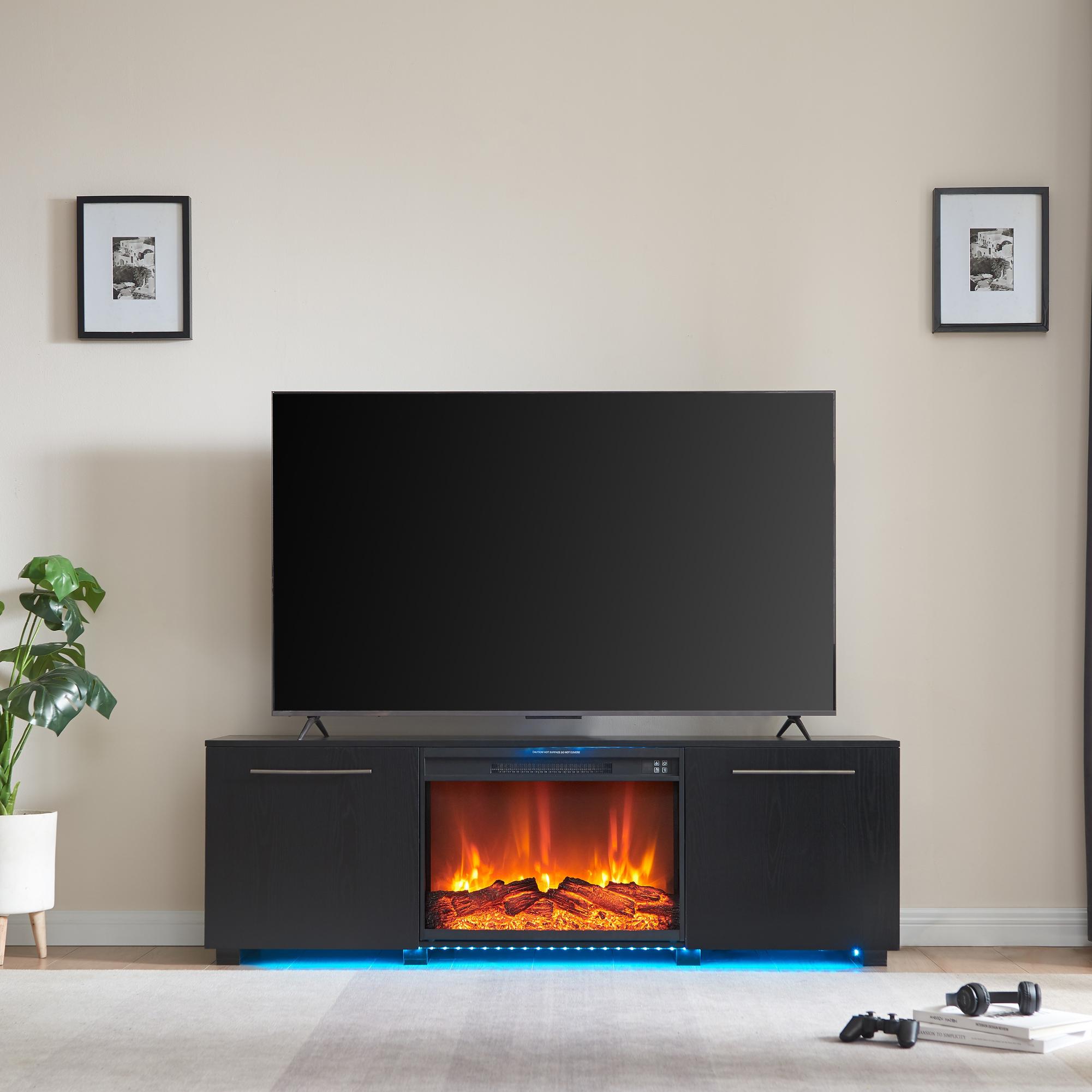 68" Medford TV Console w/Led & 26" Moscow Fireplace Insert 