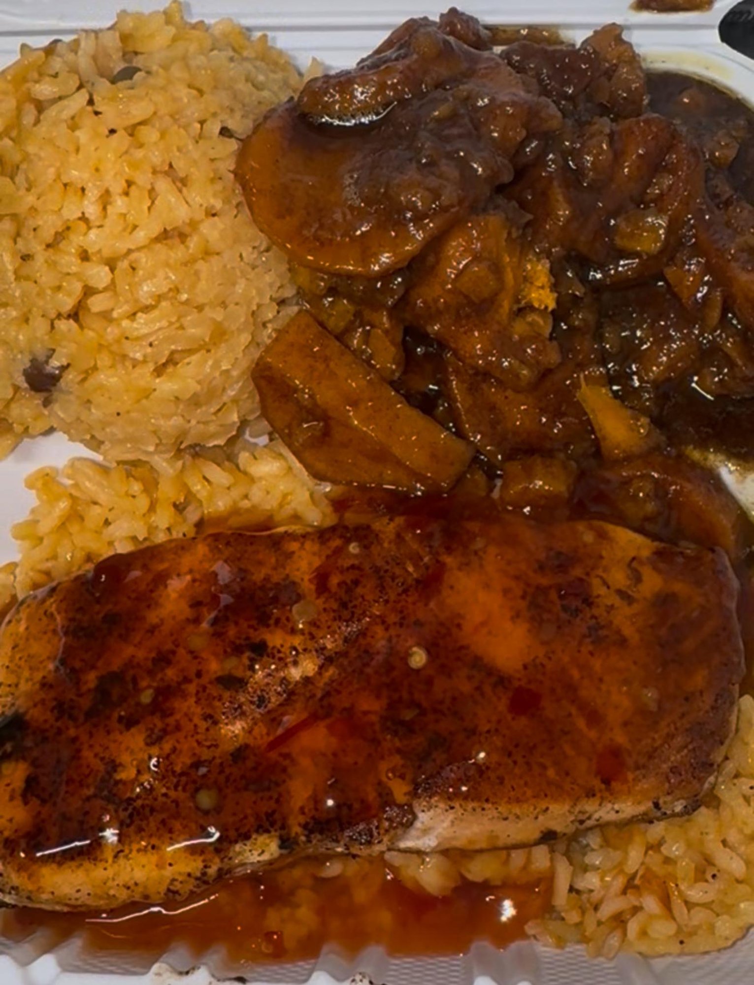 Salmon Over Rice w/ 2 Premium Sides