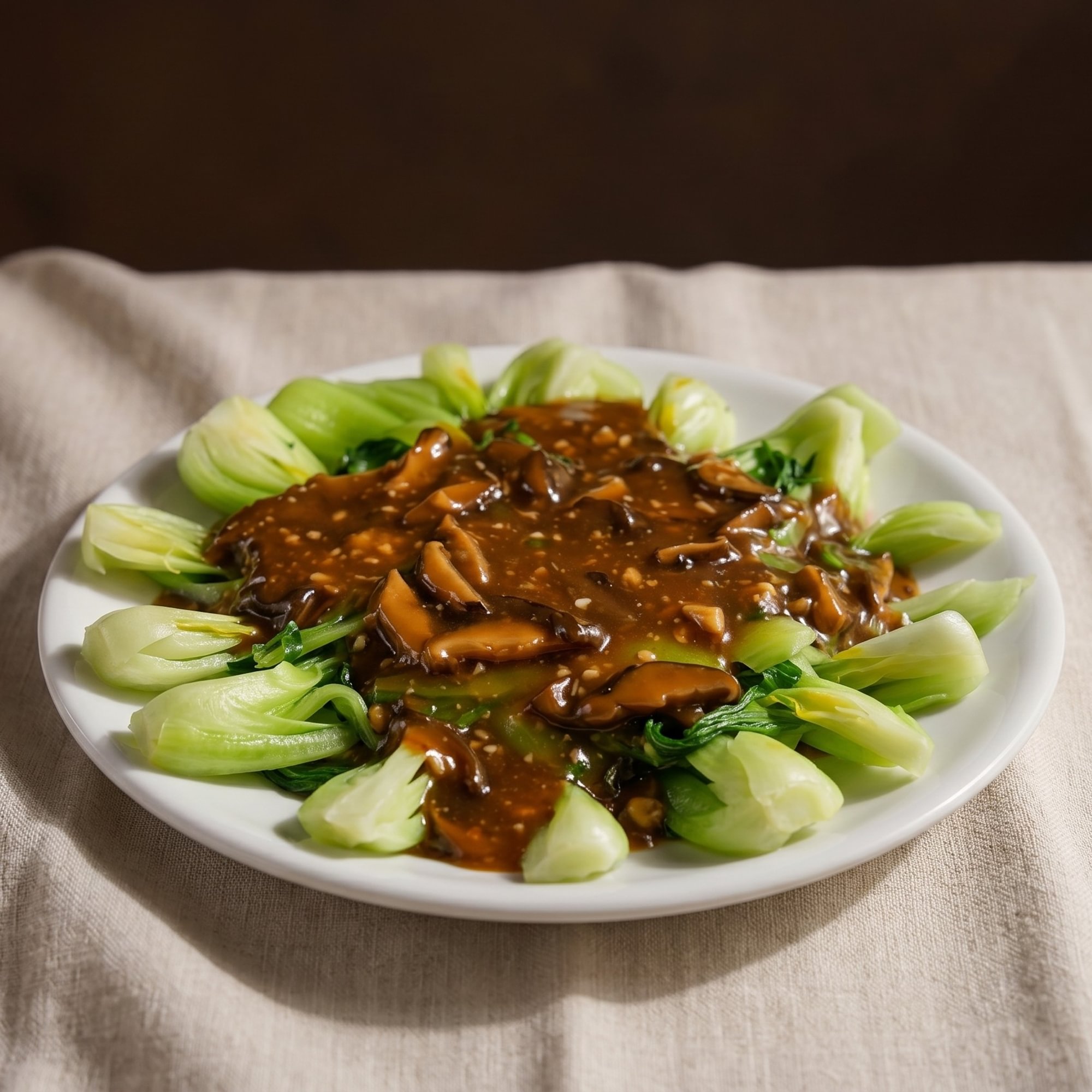 Black Mushroom with Bok Choy in Brown Sauce / 香菇上海青