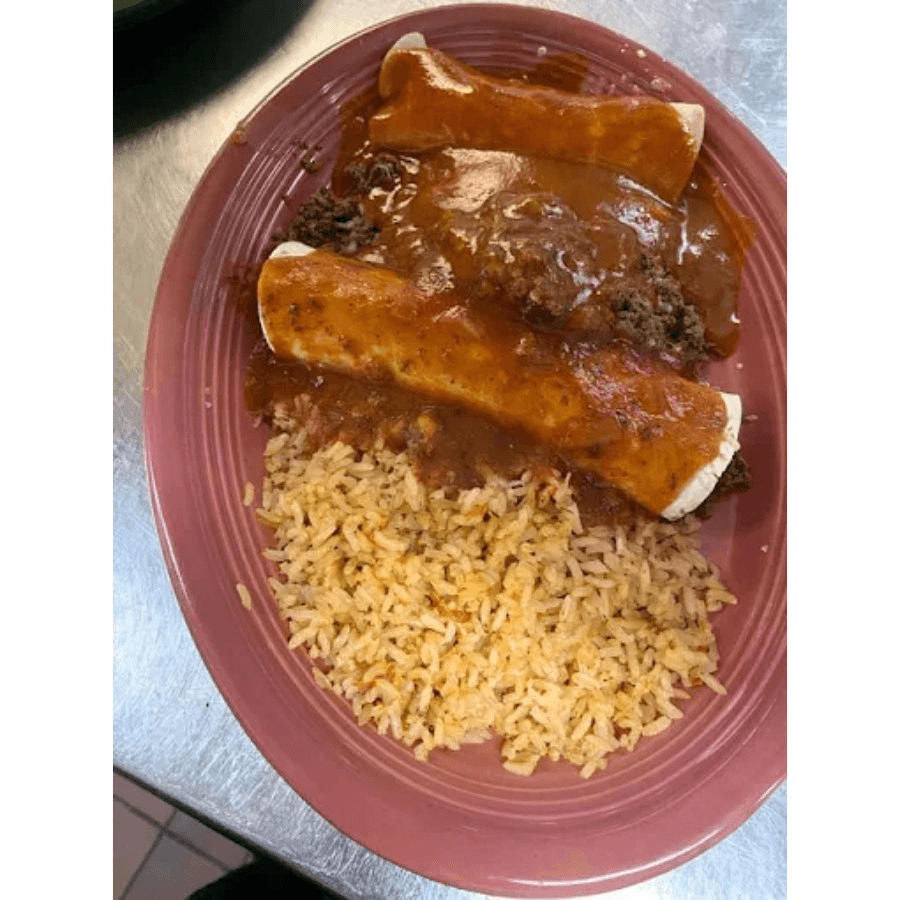 28. One Beef Burrito, One Beef Enchilada, One Tamal & Rice