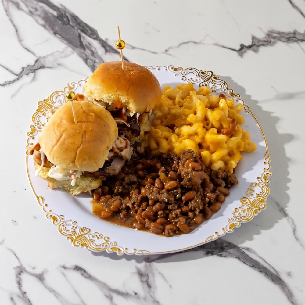 2 Pulled Chicken Sliders or Tacos with Two Sides