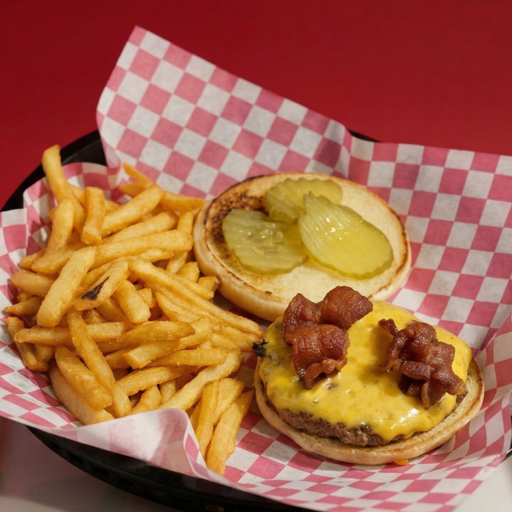 Bacon Cheeseburger W/ Half Order French Fries