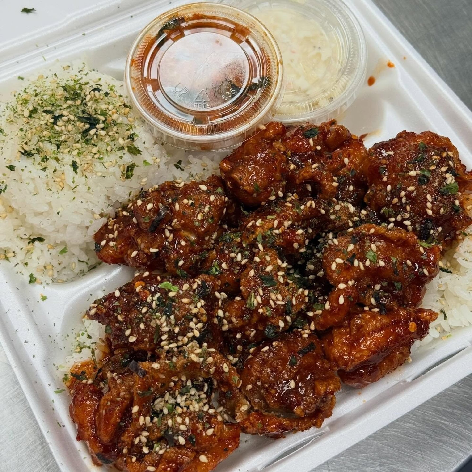 Spicy Furikake Korean Chicken.