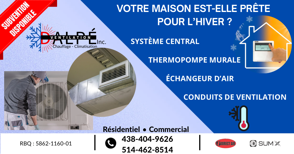 Ventilation Dalpé inc. - Entrepreneur en Chauffage, Climatisation Terrebonne