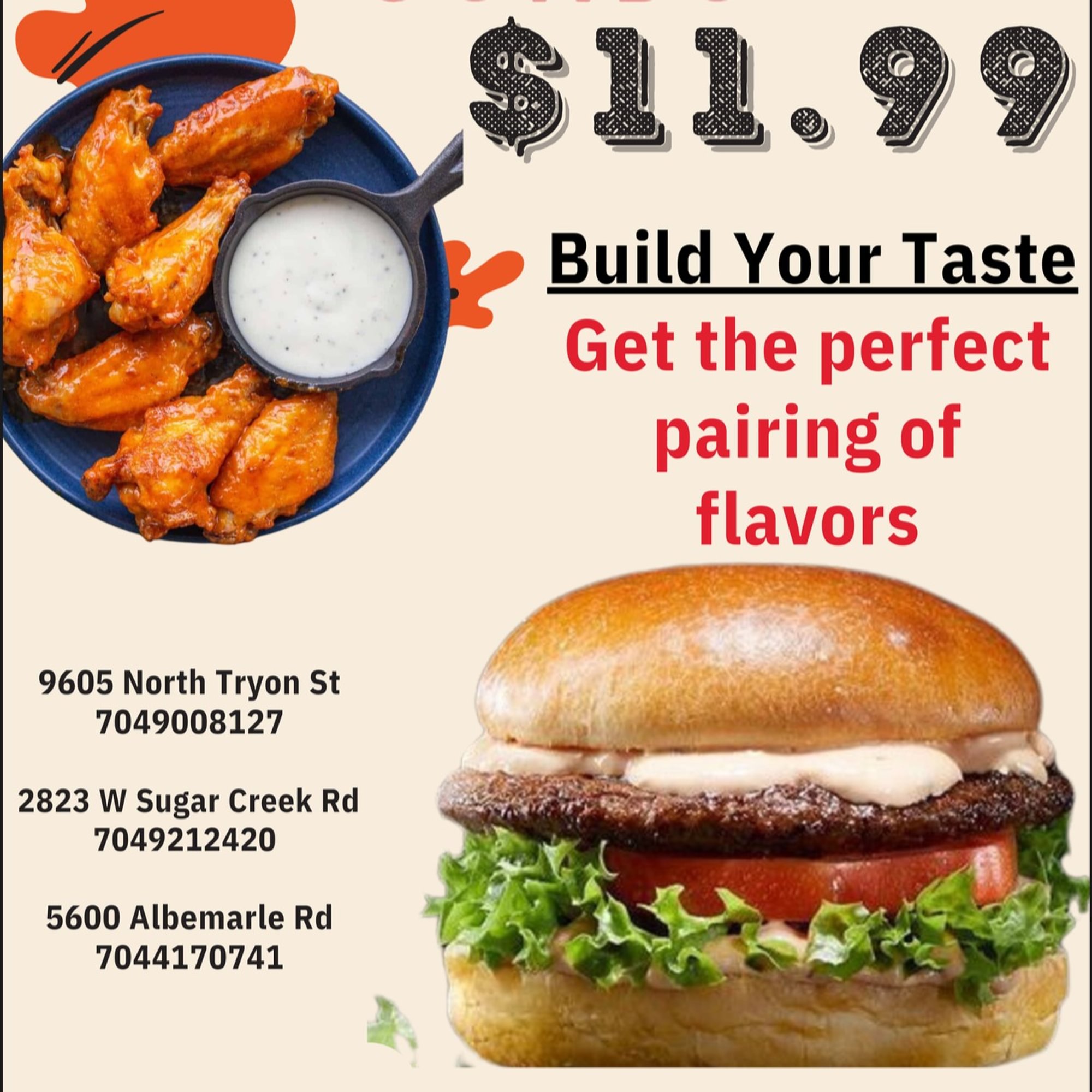 Cheese Burger & Wings (5) Combo Special