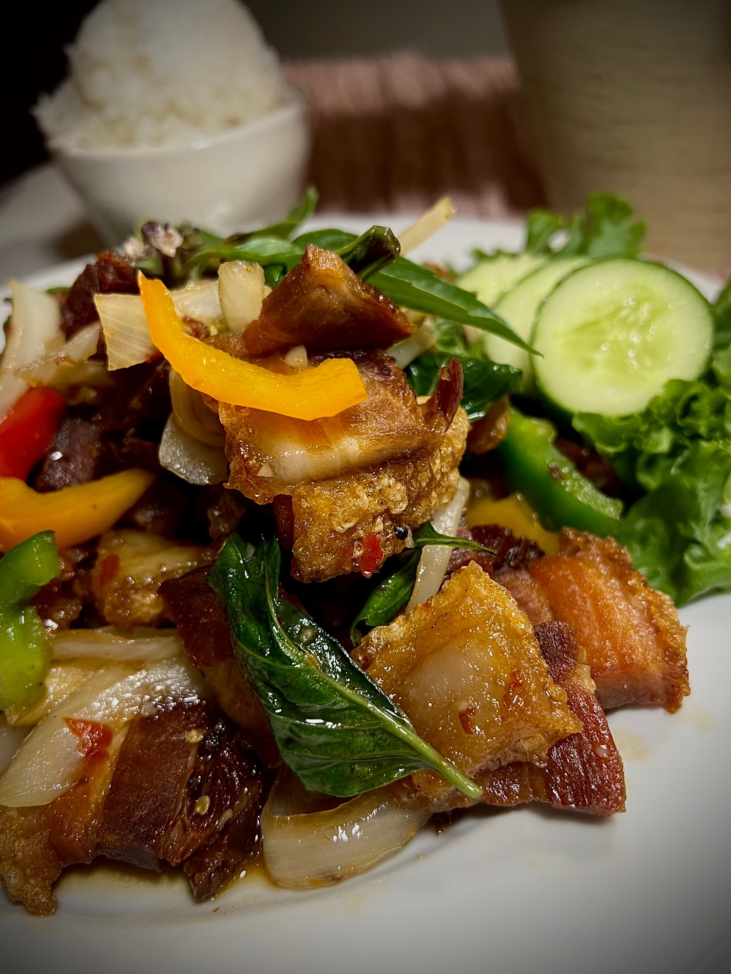 Crispy Pork Belly Kapow กระเพราหมูกรอบ