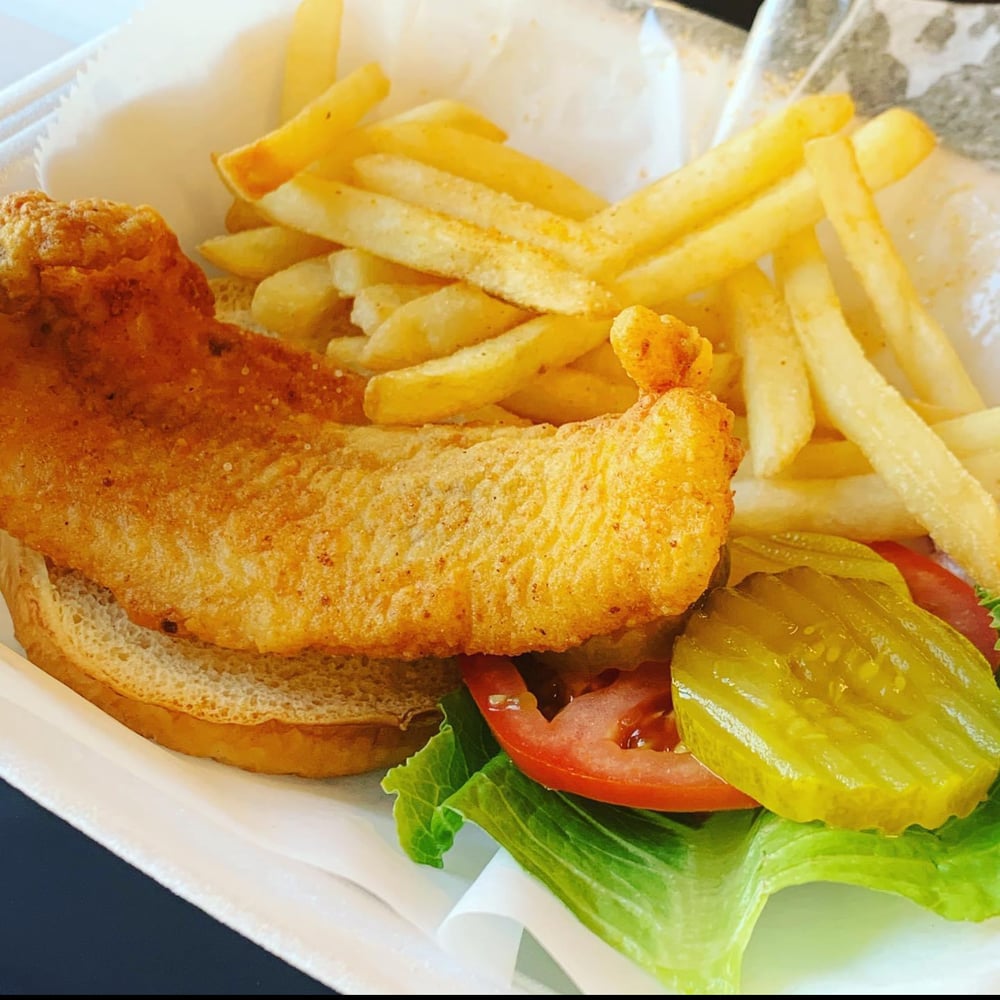 Fish sandwich with fries
