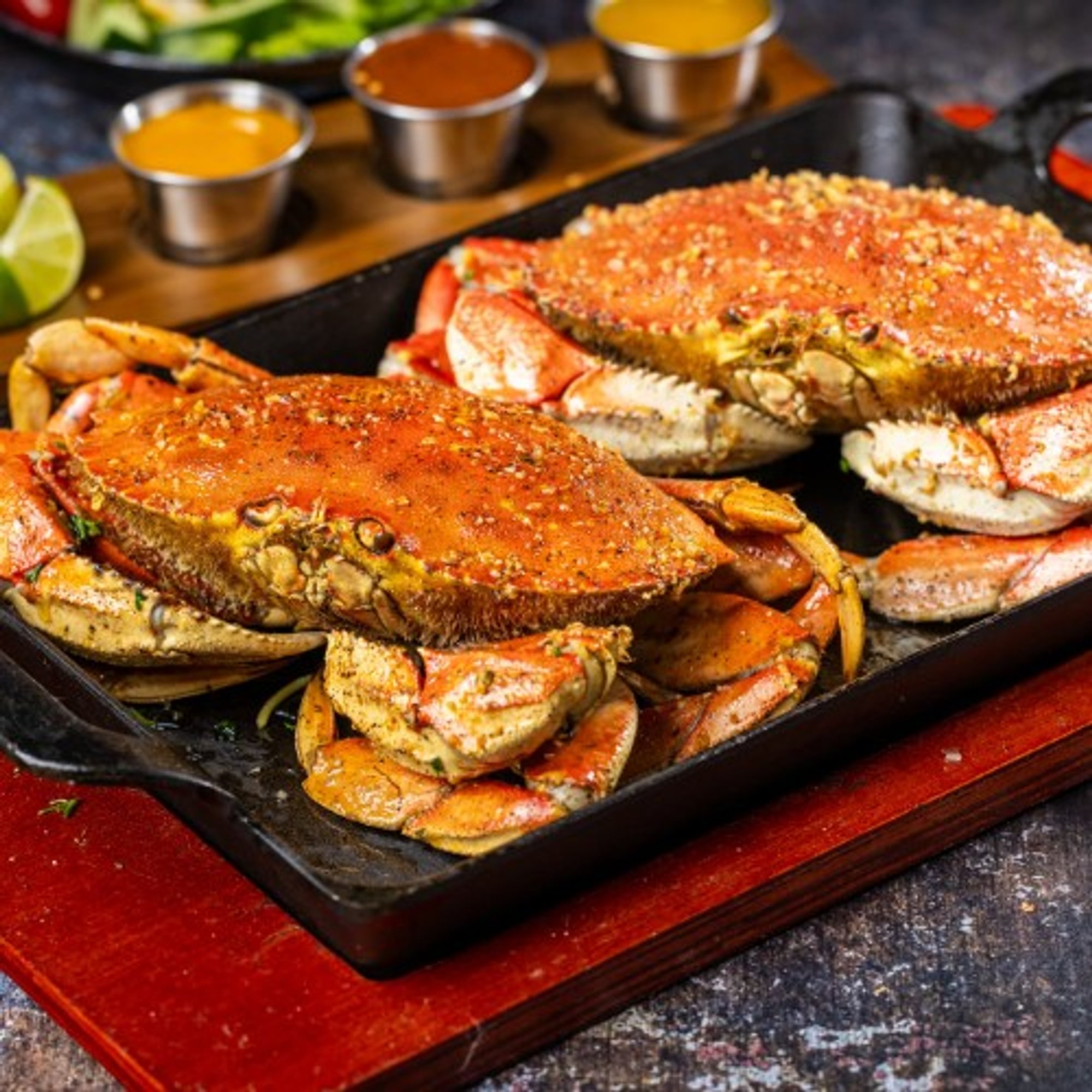 Iron Skillet Two Whole Crabs