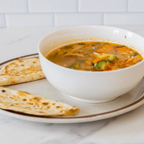 Lunch Chicken Soup and Quesadillas