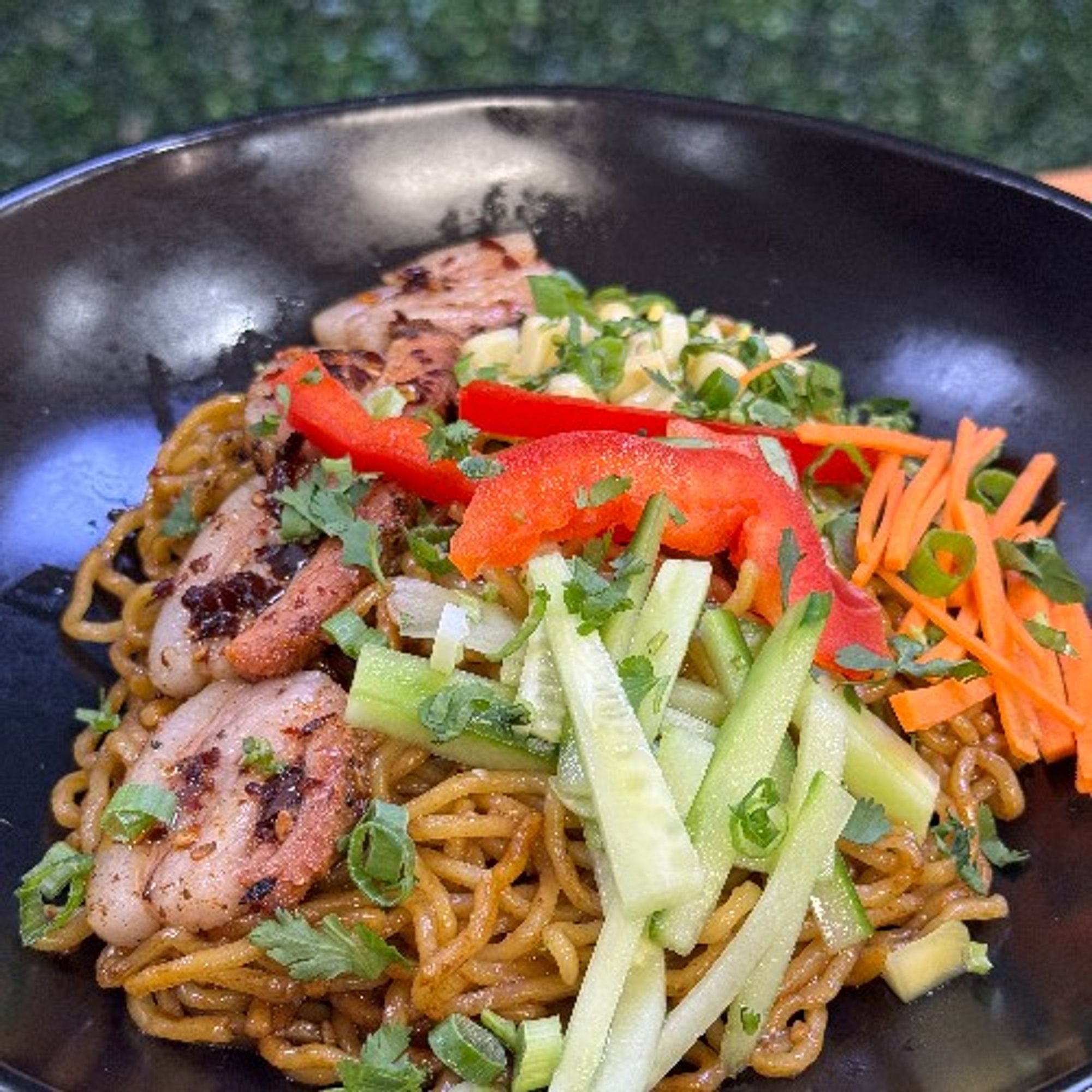 Sichuan Style Hot & Spicy Lo Mein with Chashu (Grilled Pork Belly)