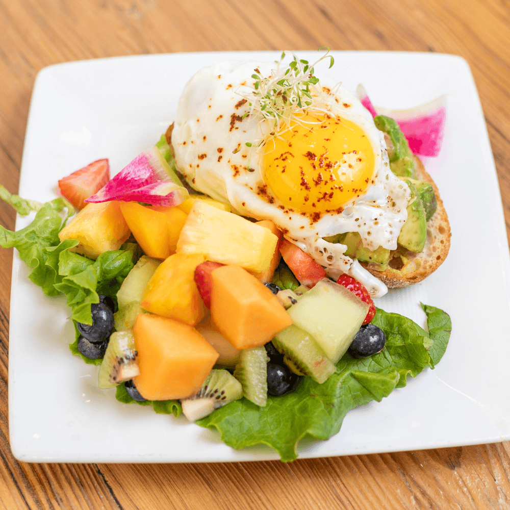 Avocado Toast w/ Egg Any-Style & Fruit