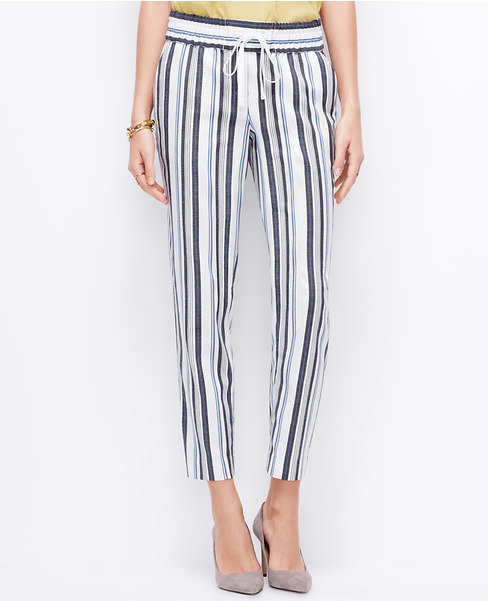 Striped Drawstring Ankle Pants