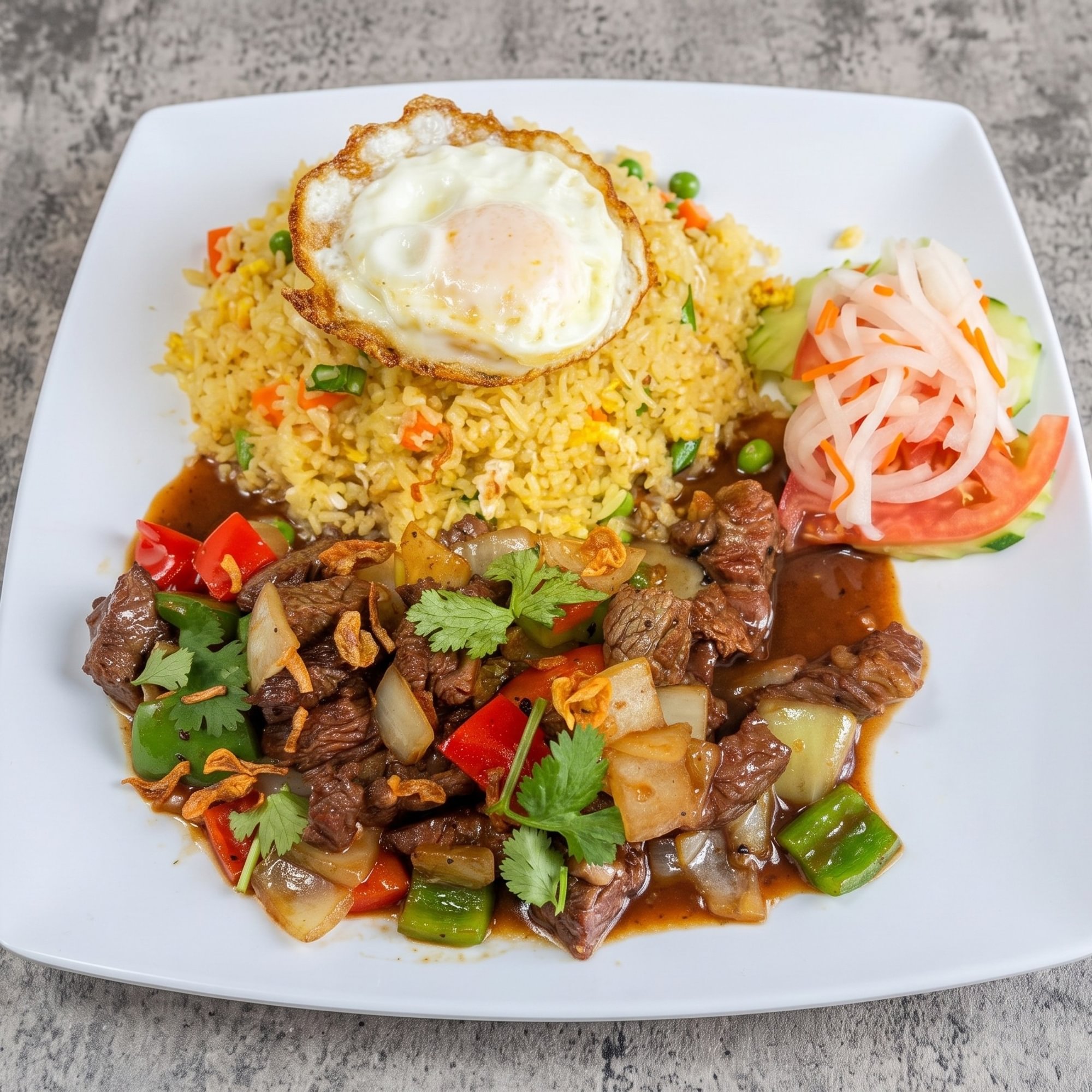 C5. Shaken Beef Ribeye Rice Plate