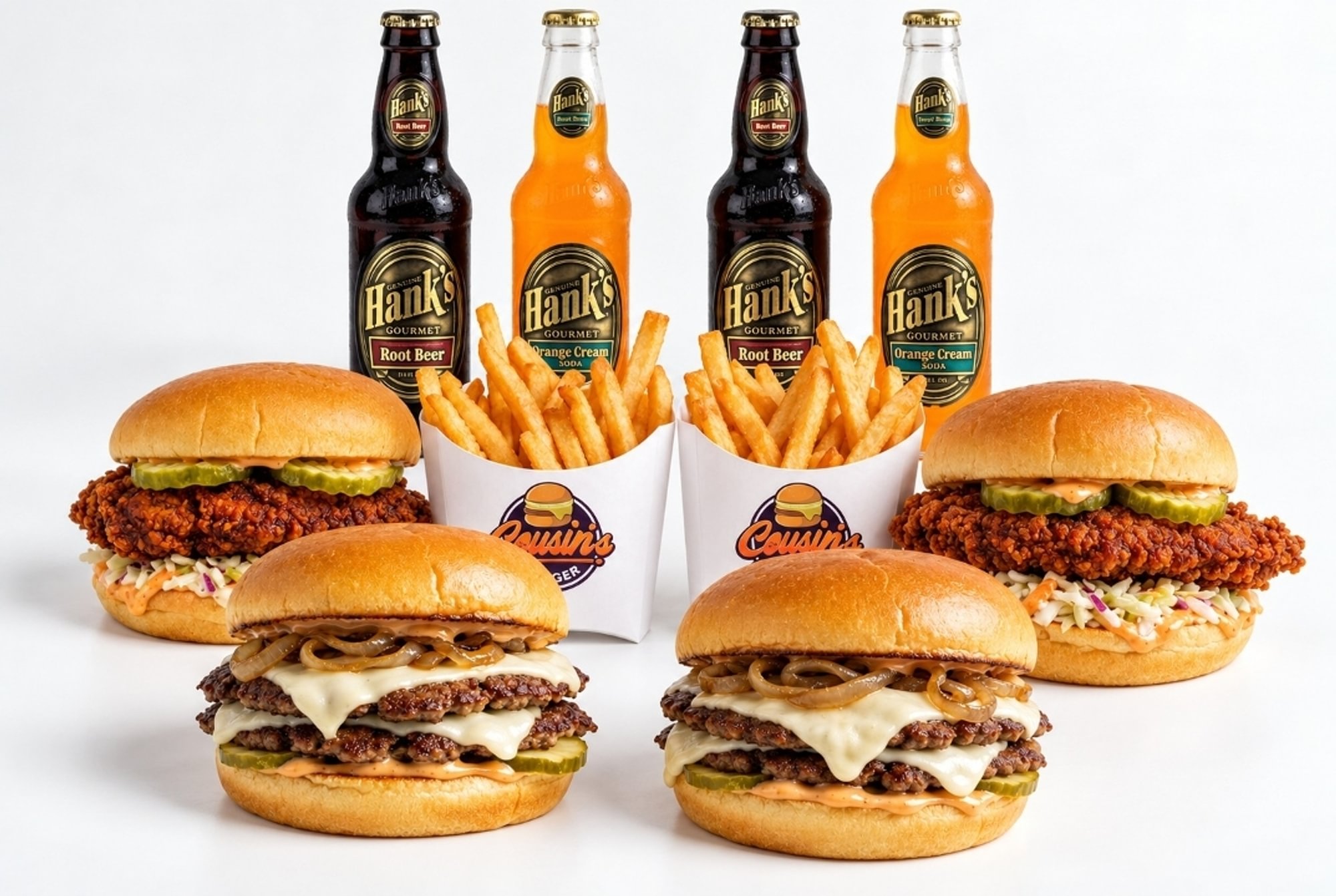 Cousin's Feast (2 Double Burger + 2 Chicken Sandwich + 2 Fries + 4 Drinks)