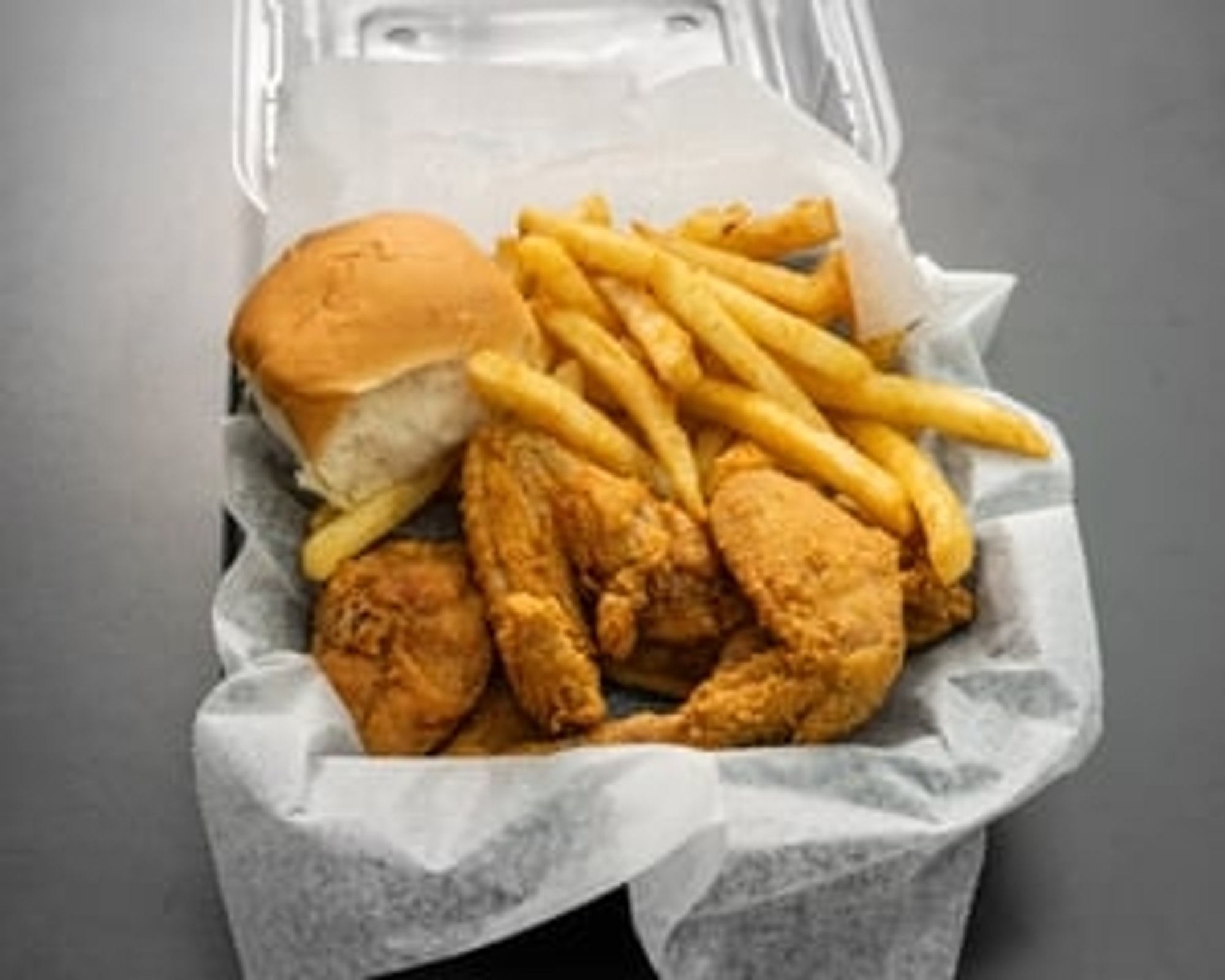 2 PC Whole Wings & Choice of Catfish Steak or Perch with Fries