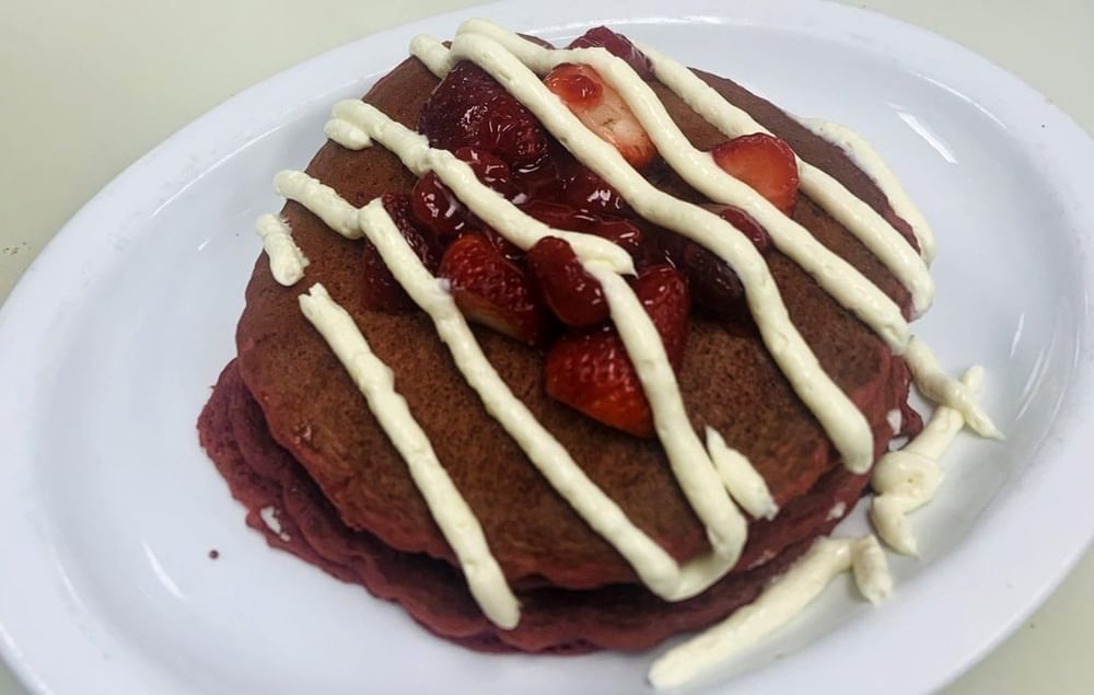 Red Velvet Strawberry Pancakes