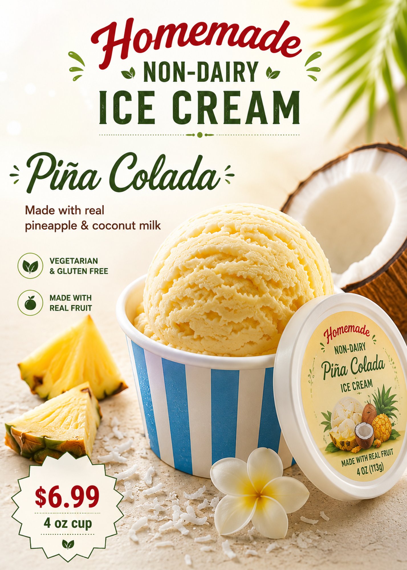 # (Homemade) Pina Colada Ice Cream (4 oz.)