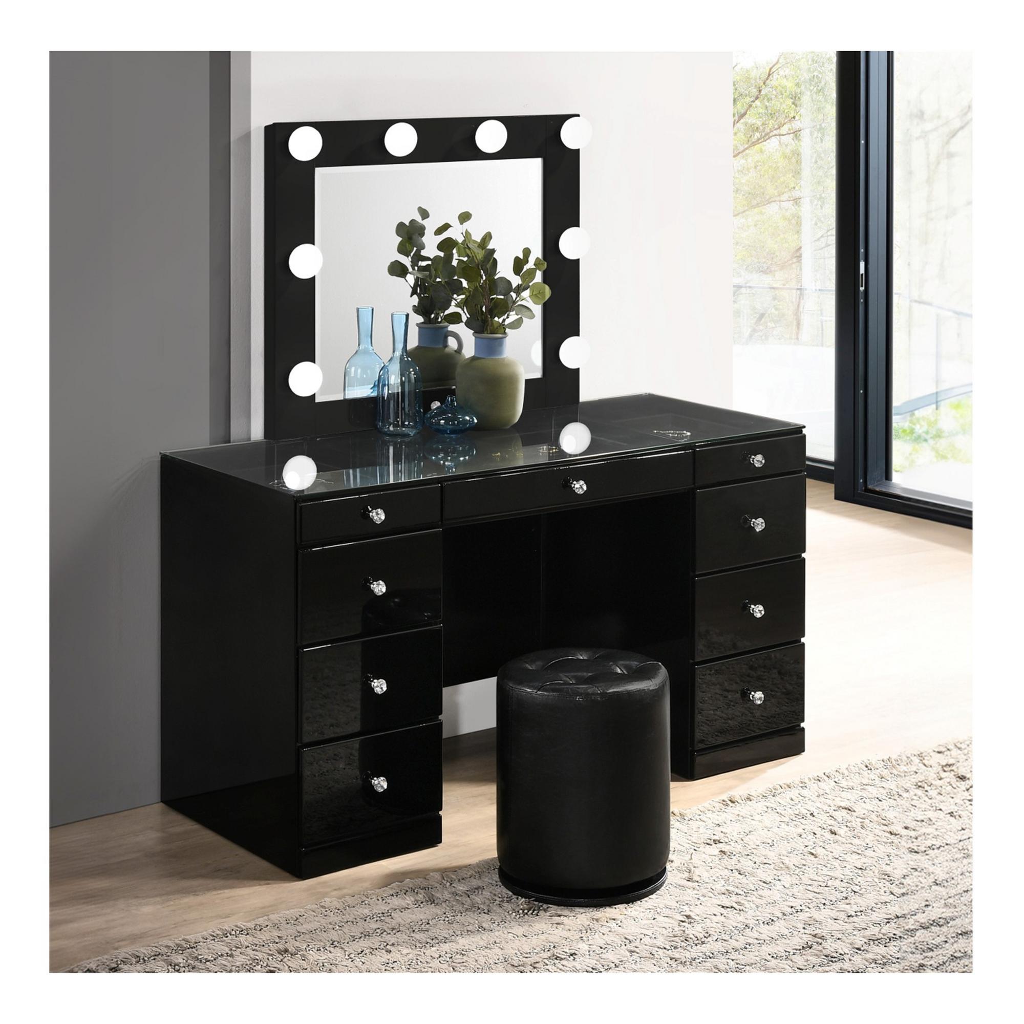 Avery Bedroom Vanity w/Mirror & Stool - Black
