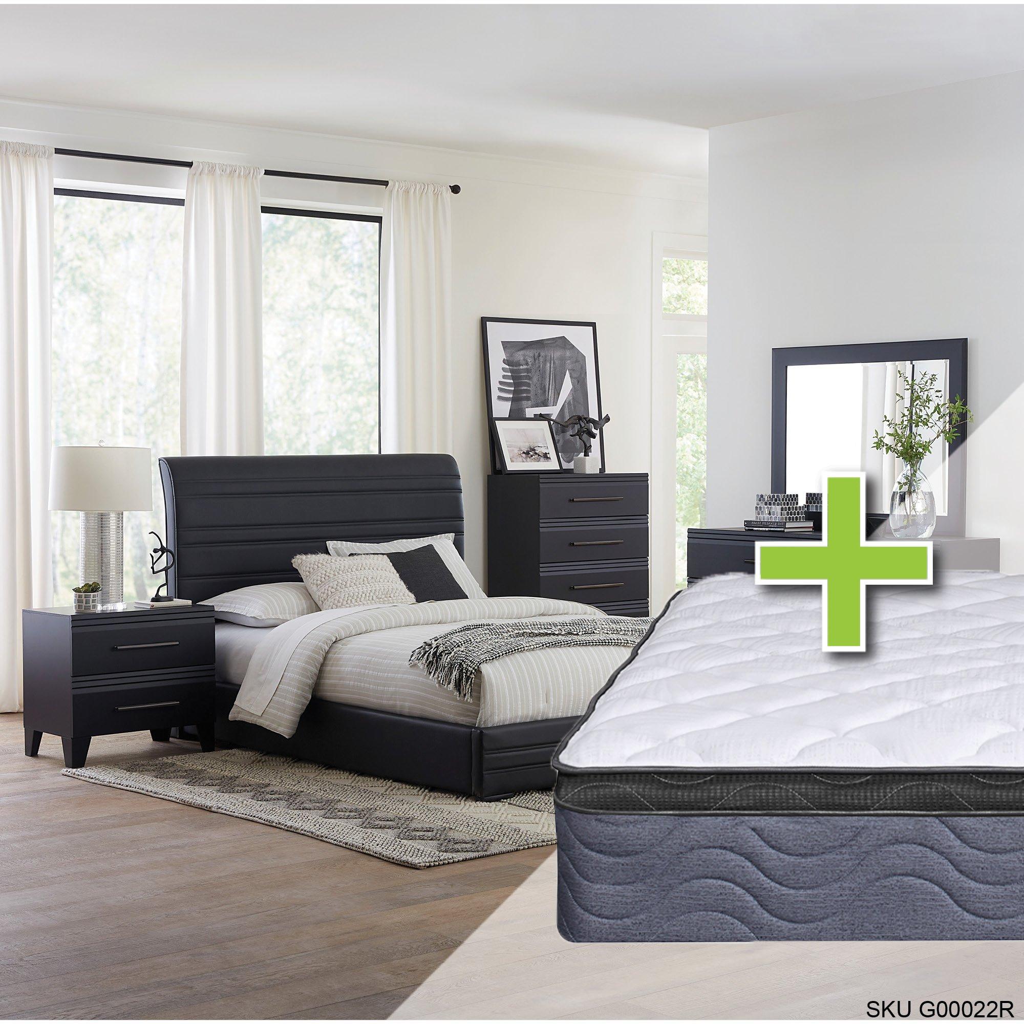 Queen Domestica Bed w/9.5" Pillow Top Med. Plush Mattress & Dresser, Mirror, Nightstand