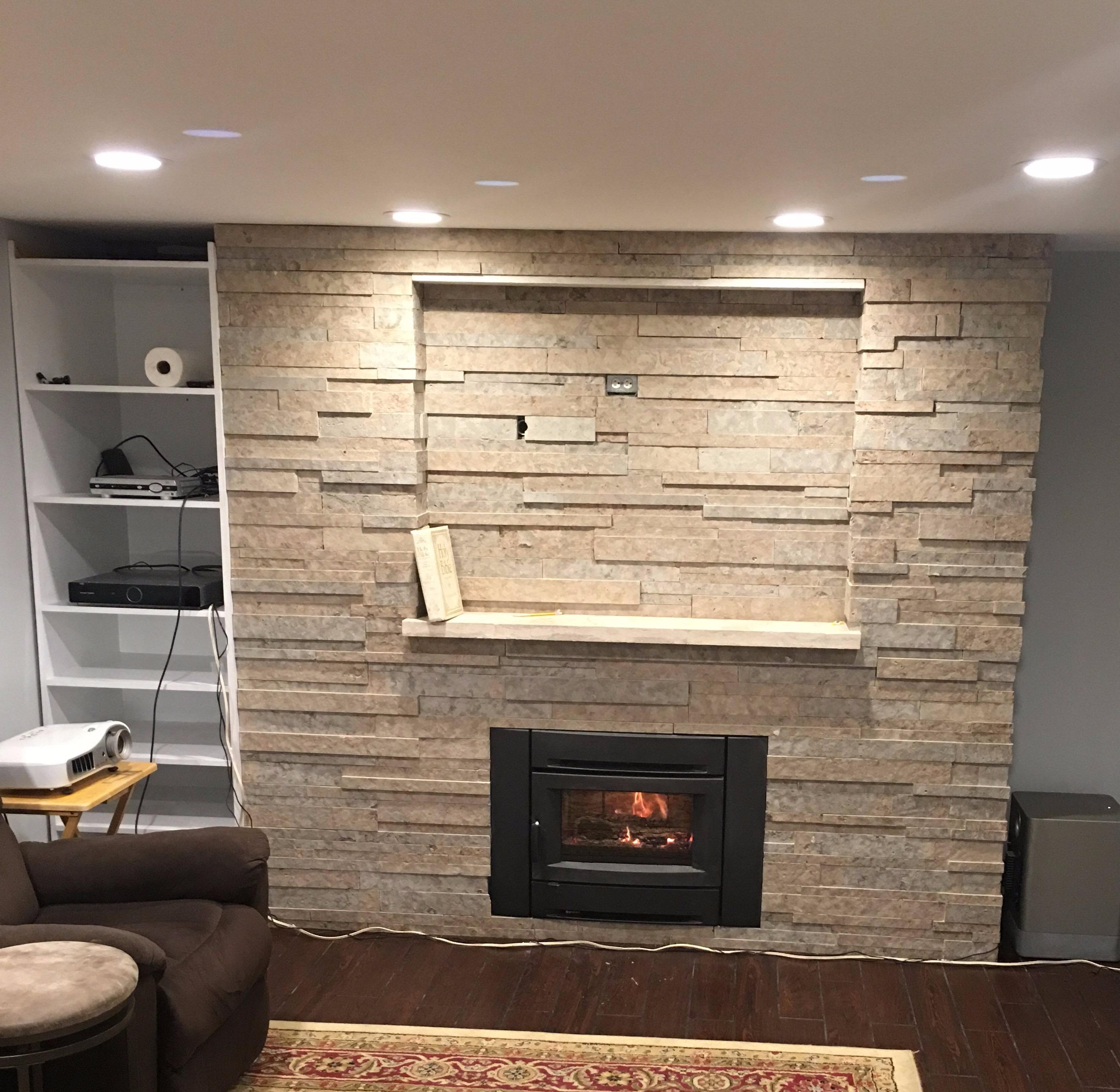 Interior stone work and fireplace.